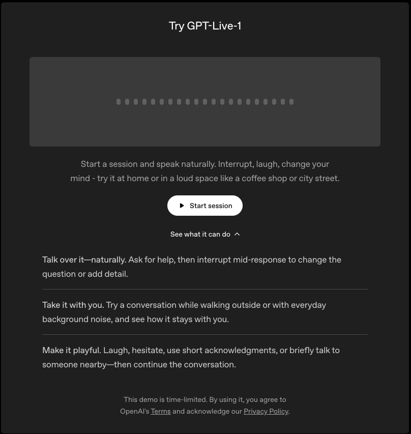 Build more natural voice experiences with GPT‑Live‑1 in the API | OpenAI captured website design