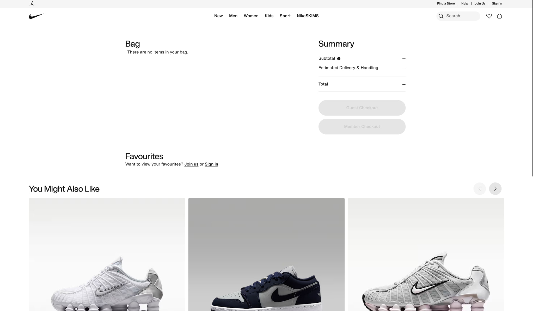 Bag. Nike Store. captured website design
