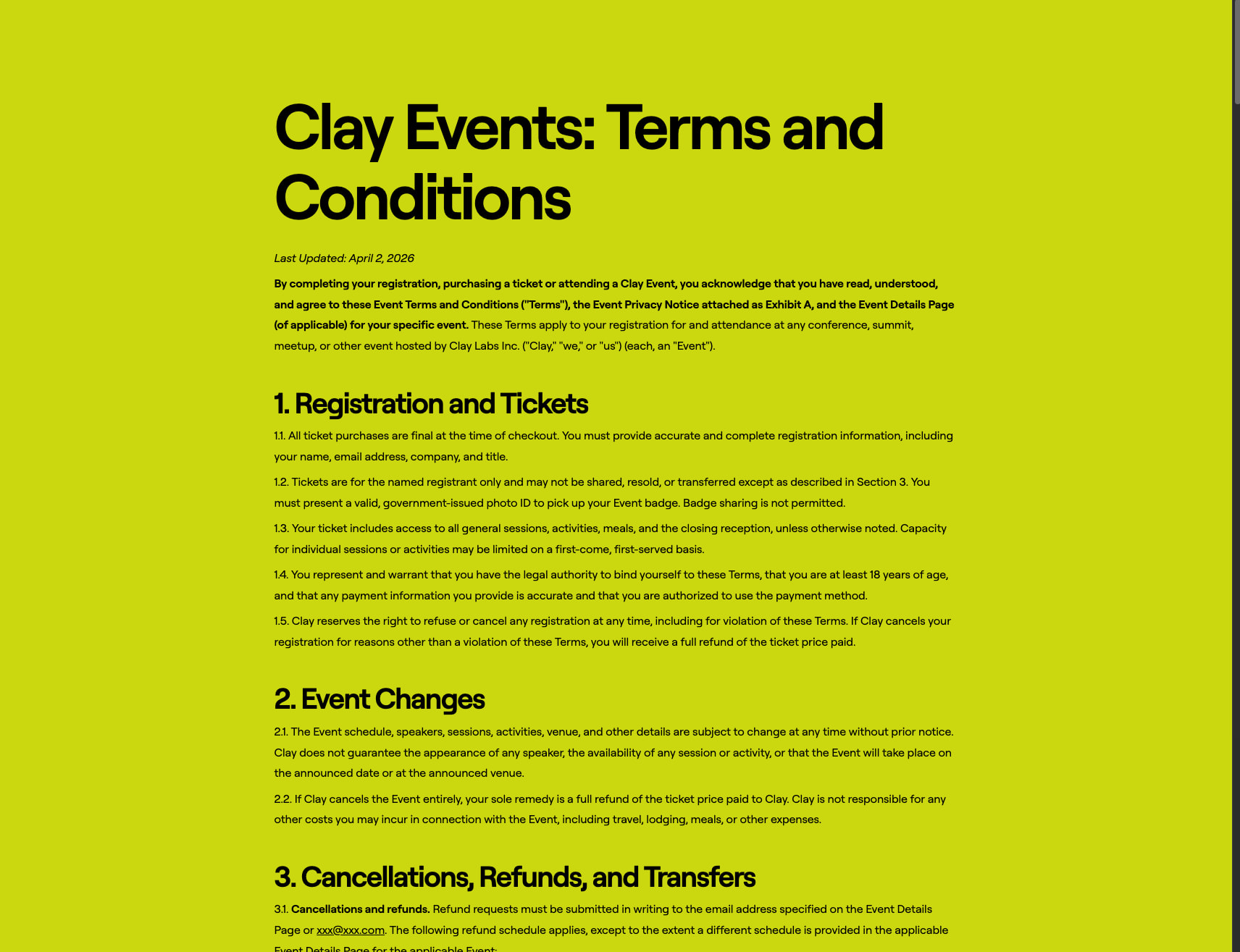 Terms & conditions captured website design