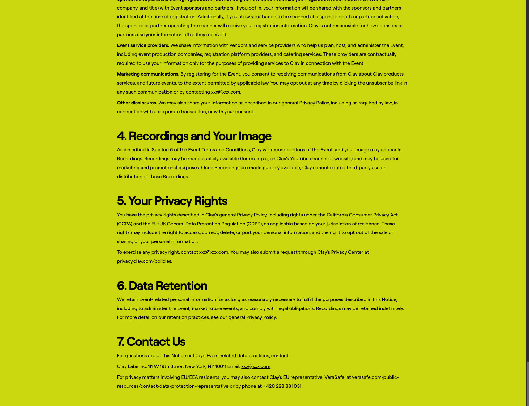 Terms & conditions captured website design