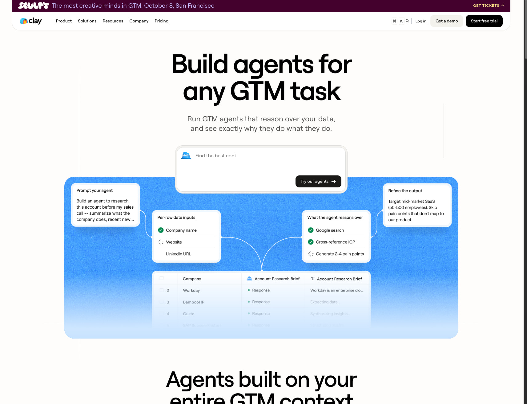 Claygent — AI Agents for GTM | Clay.com captured website design