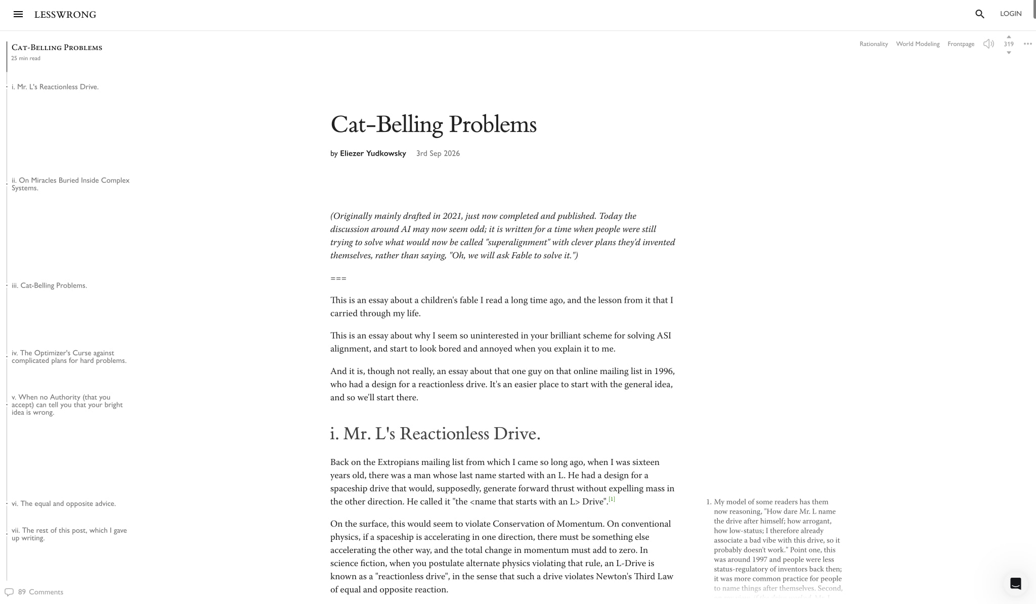 Cat-Belling Problems — LessWrong captured website design