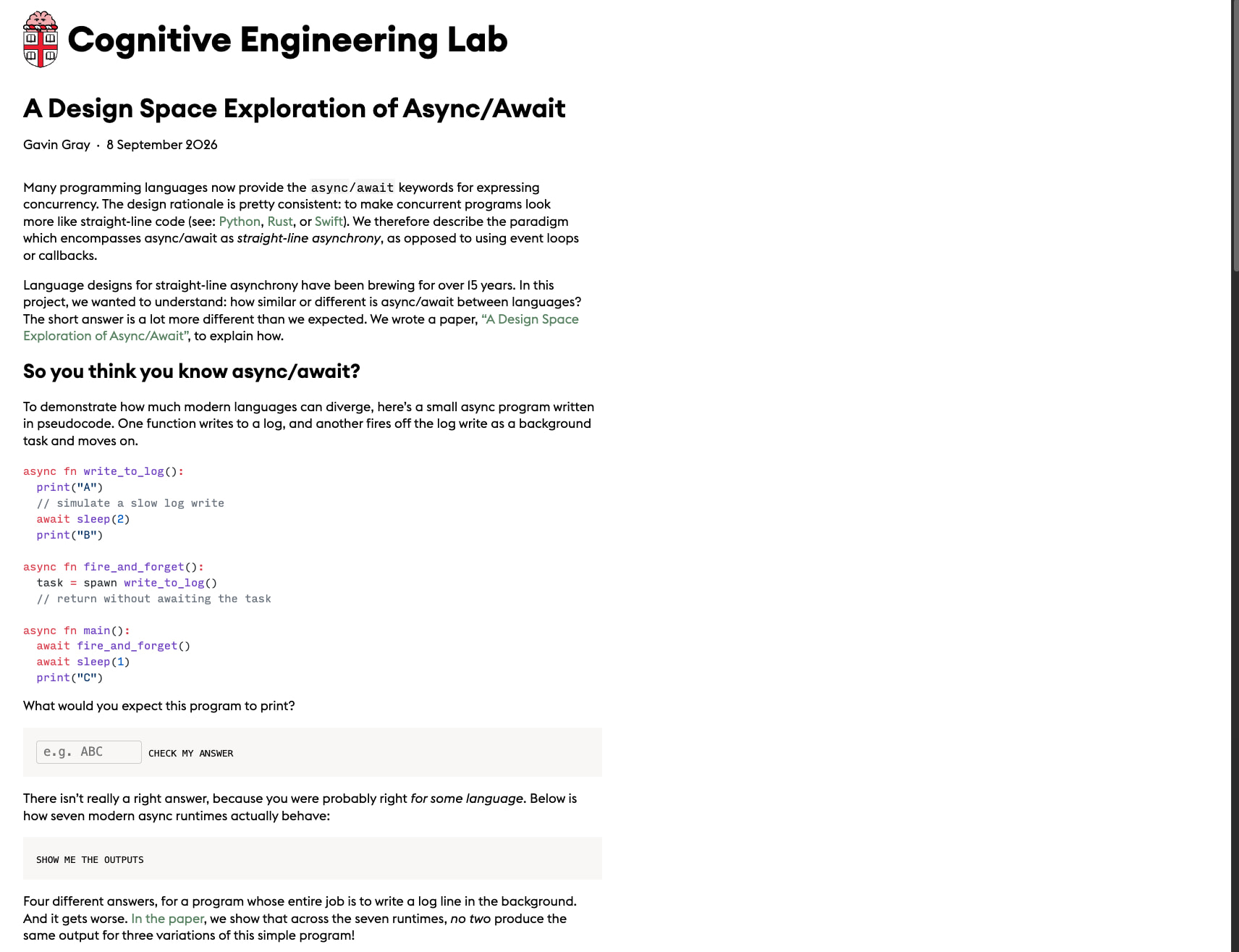 A Design Space Exploration of Async/Await captured website design