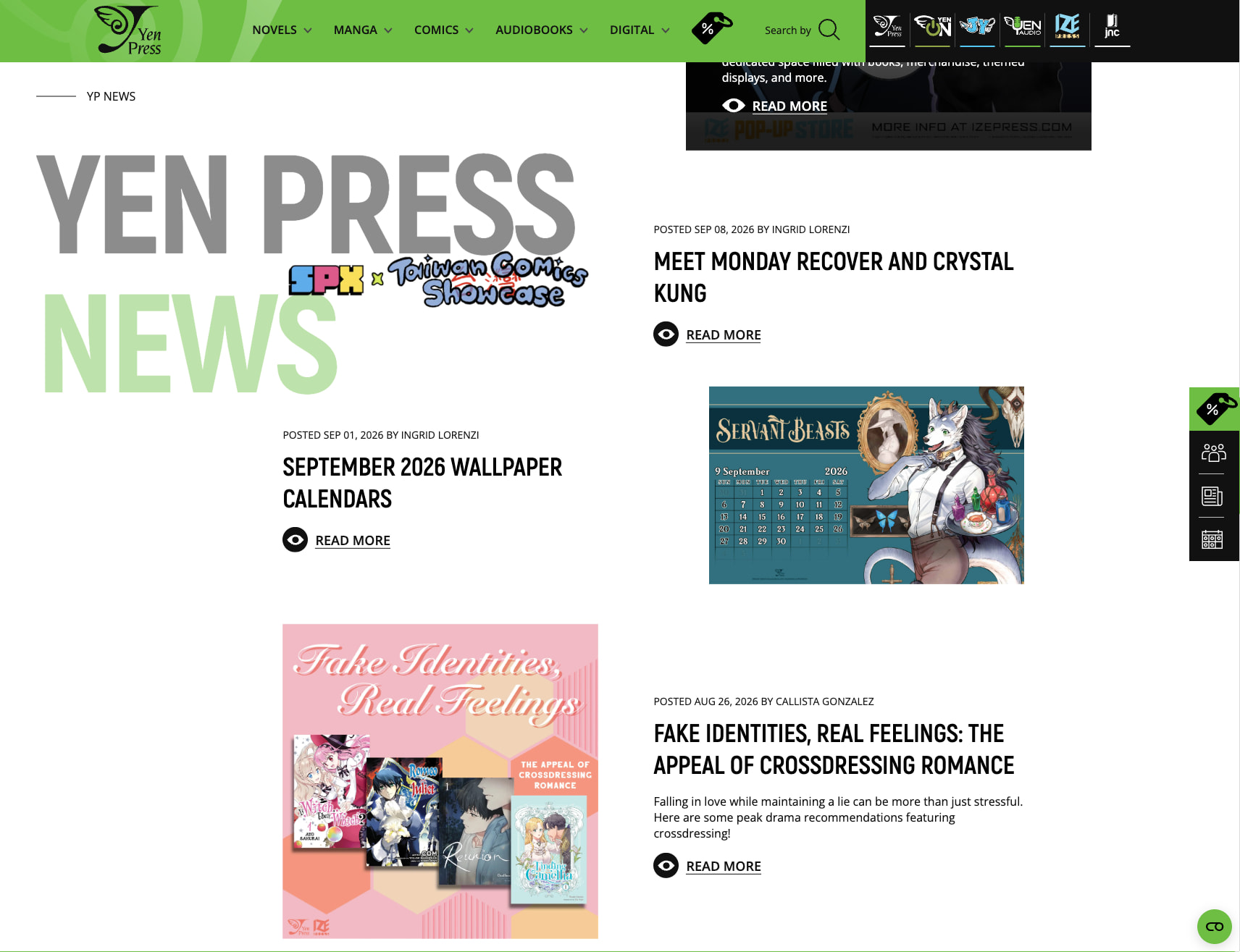 Manga, Comics & Graphic Novels | Yen Press captured website design