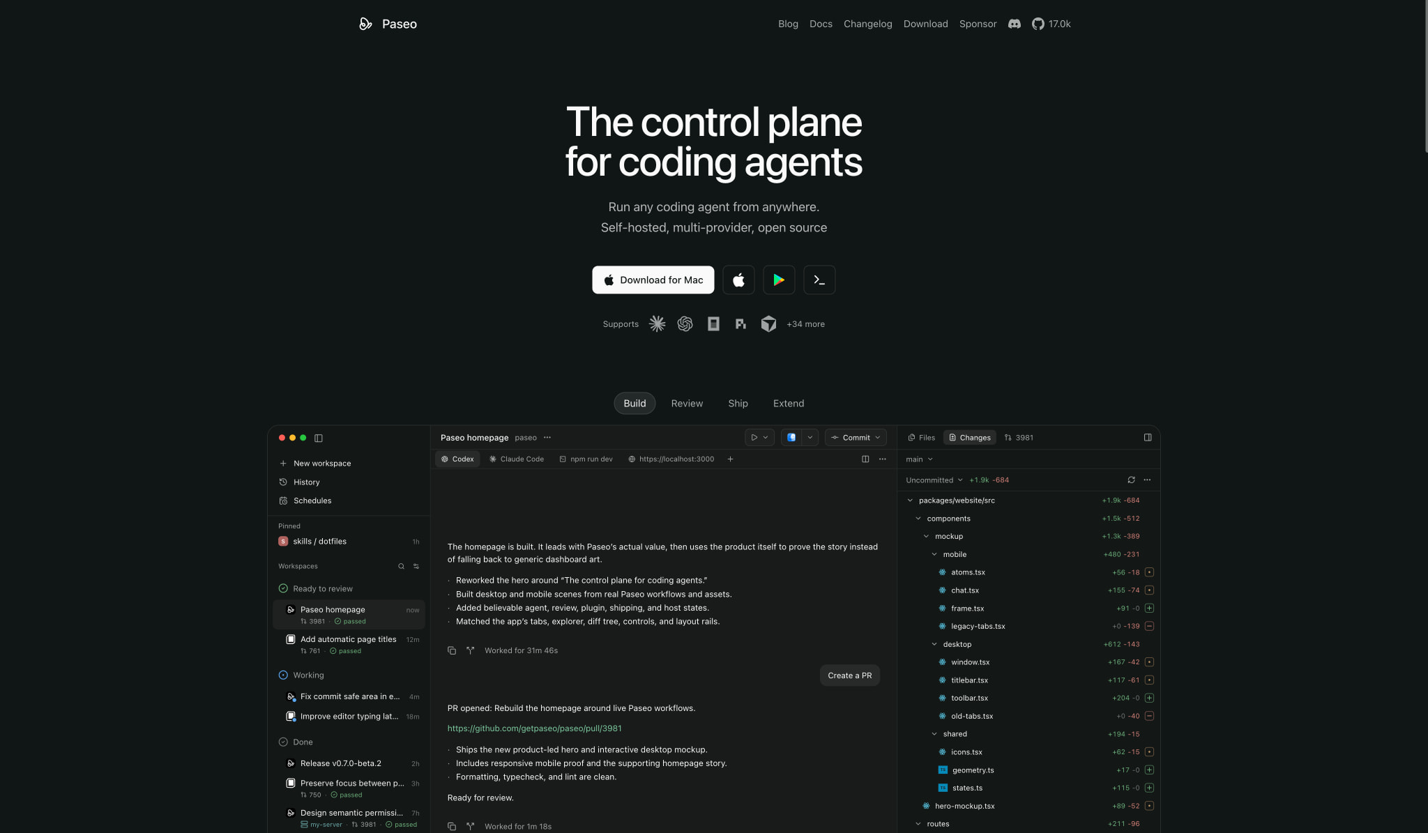 Paseo – Run Claude Code, Codex, Copilot, OpenCode from anywhere captured website design