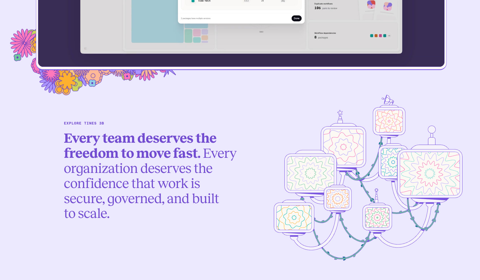 Tines 3B | The AI-native intelligent workflow platform captured website design