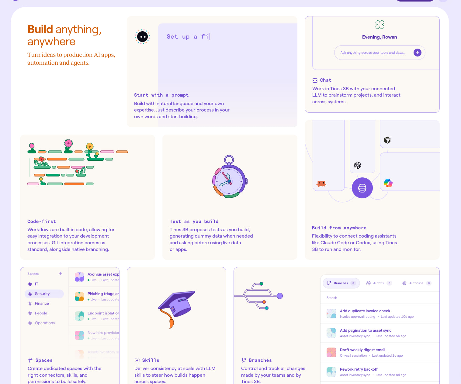 Tines 3B | The AI-native intelligent workflow platform captured website design