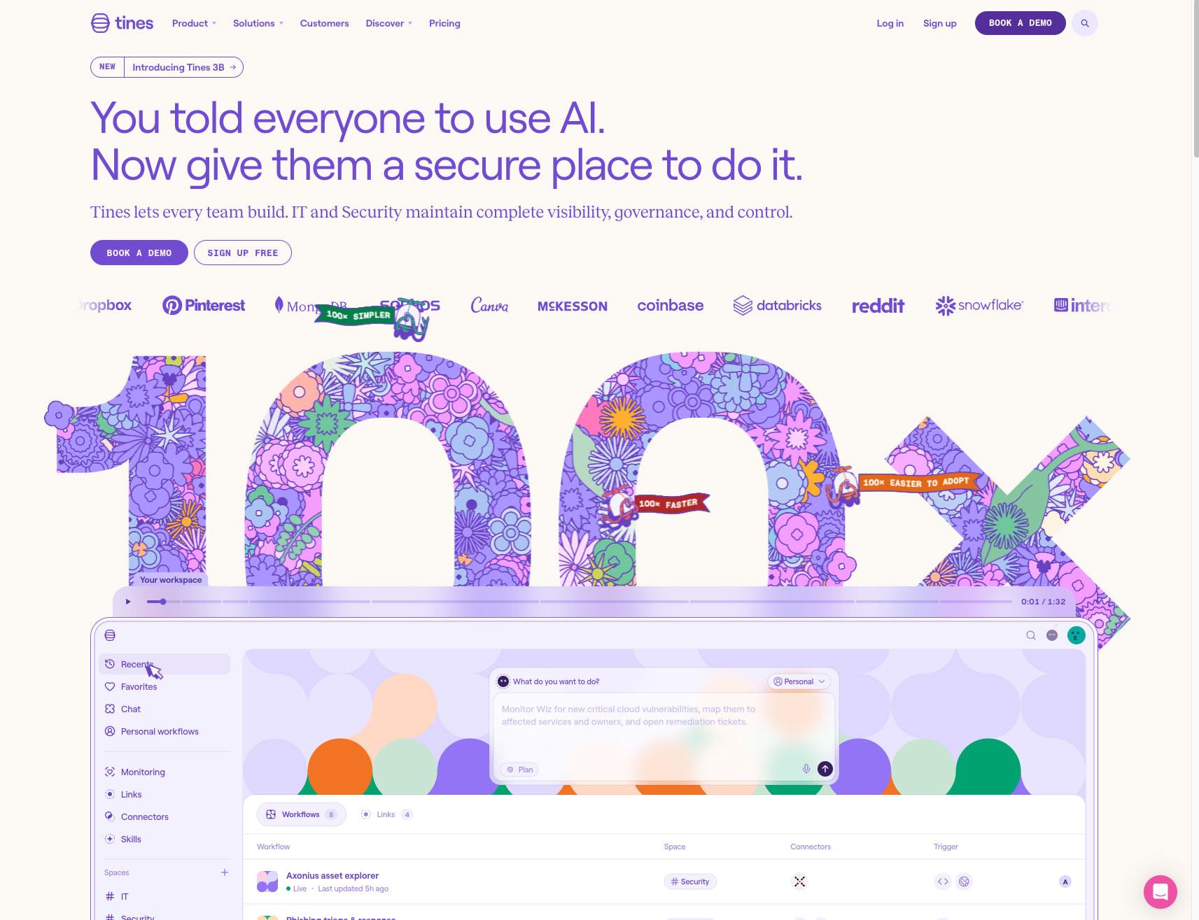 Tines | The secure environment for AI agents, apps and automation captured website design