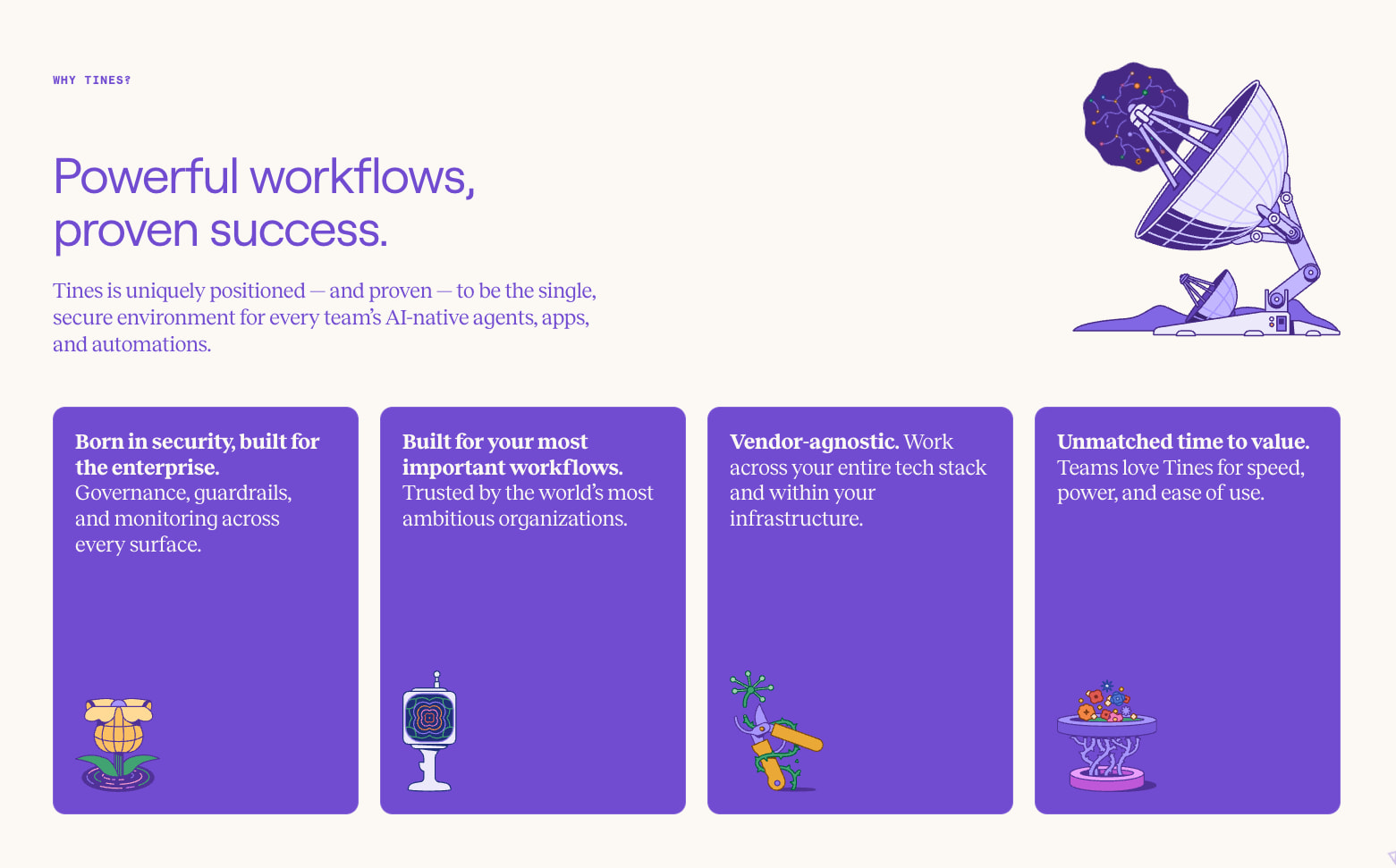 Tines | The secure environment for AI agents, apps and automation captured website design