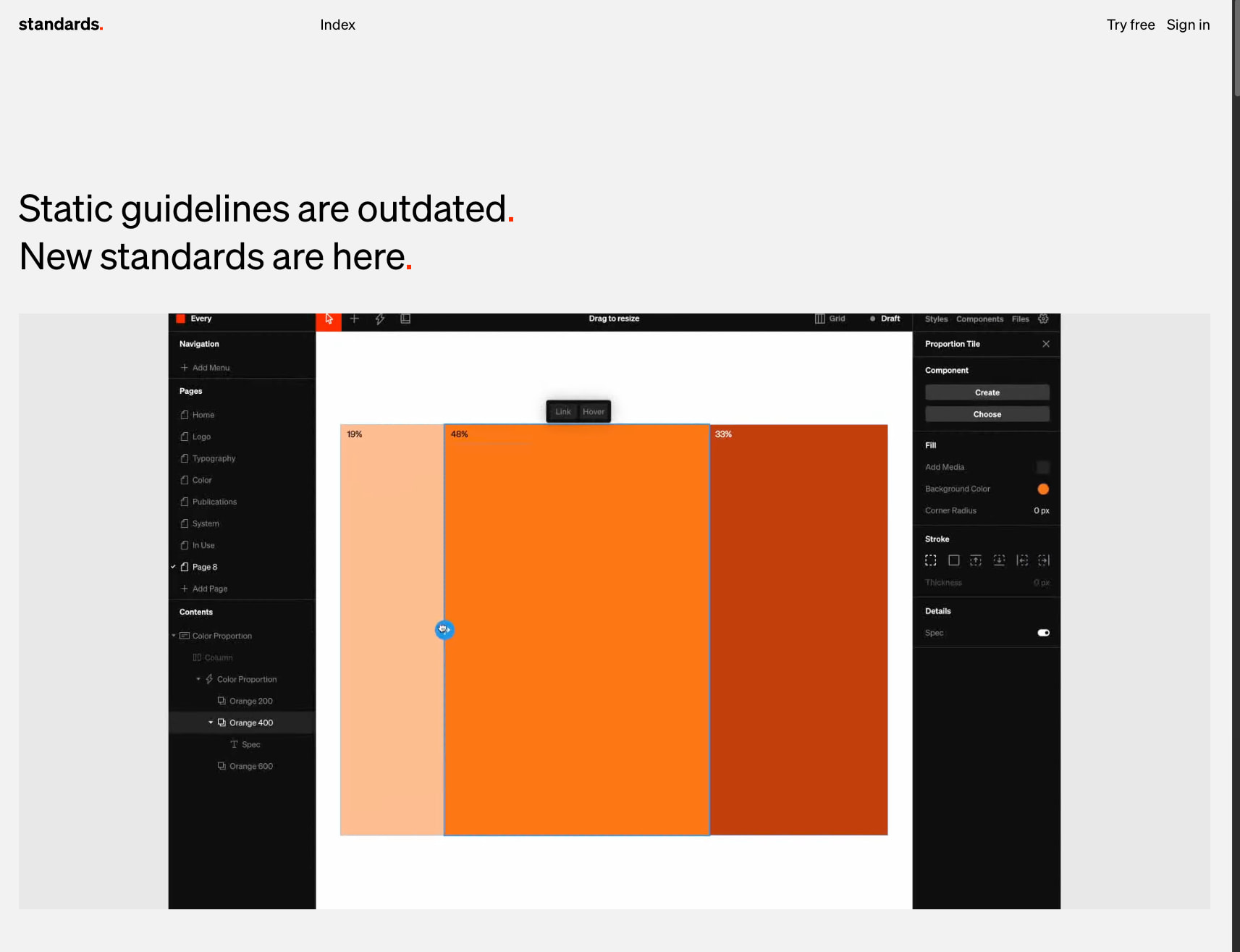 Standards — Build stunning brand guidelines online. captured website design