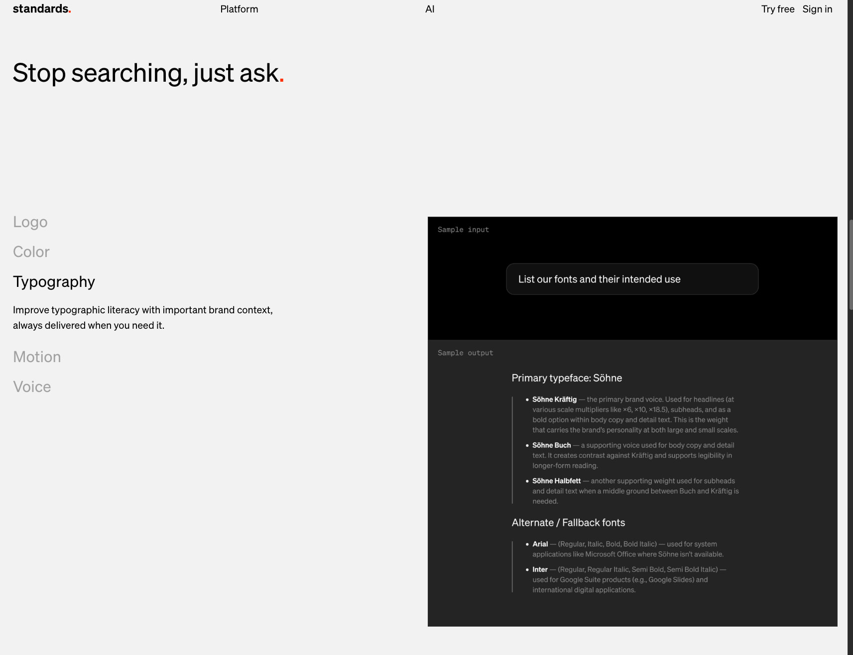 AI — Standards captured website design