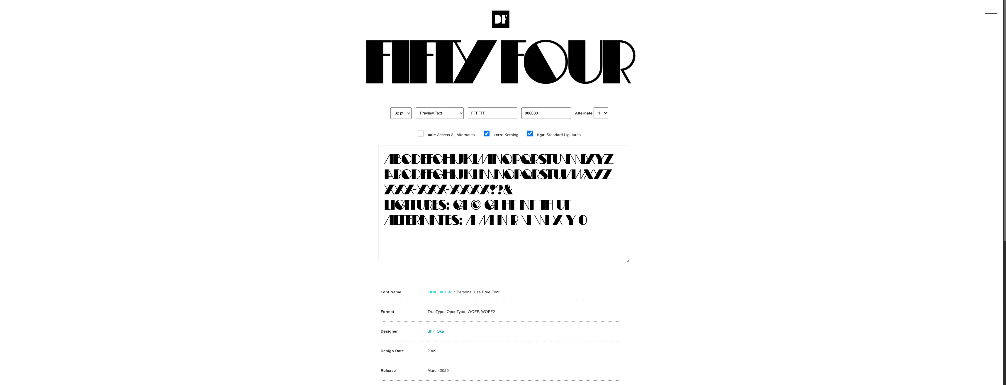 Fifty Four DF Free Font | DAYLIGHT FONTS Online Store captured website design