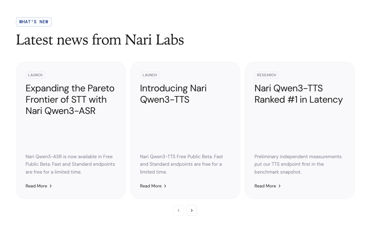 Nari Labs — Multimodal Inference at the Speed of Light captured website design