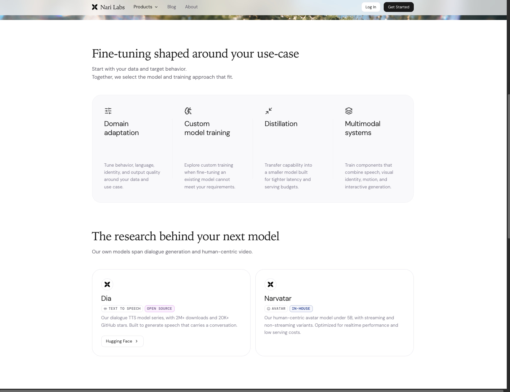 Multimodal Model Fine-Tuning — Nari Labs captured website design