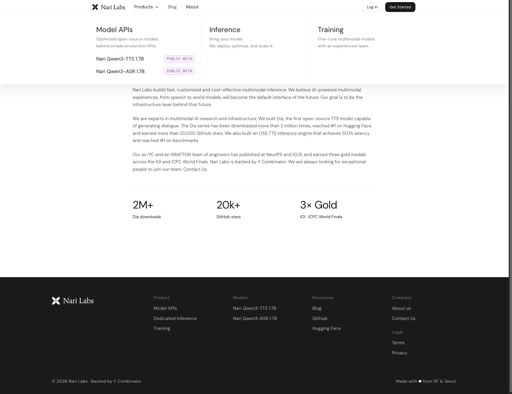 About | Nari Labs captured website design