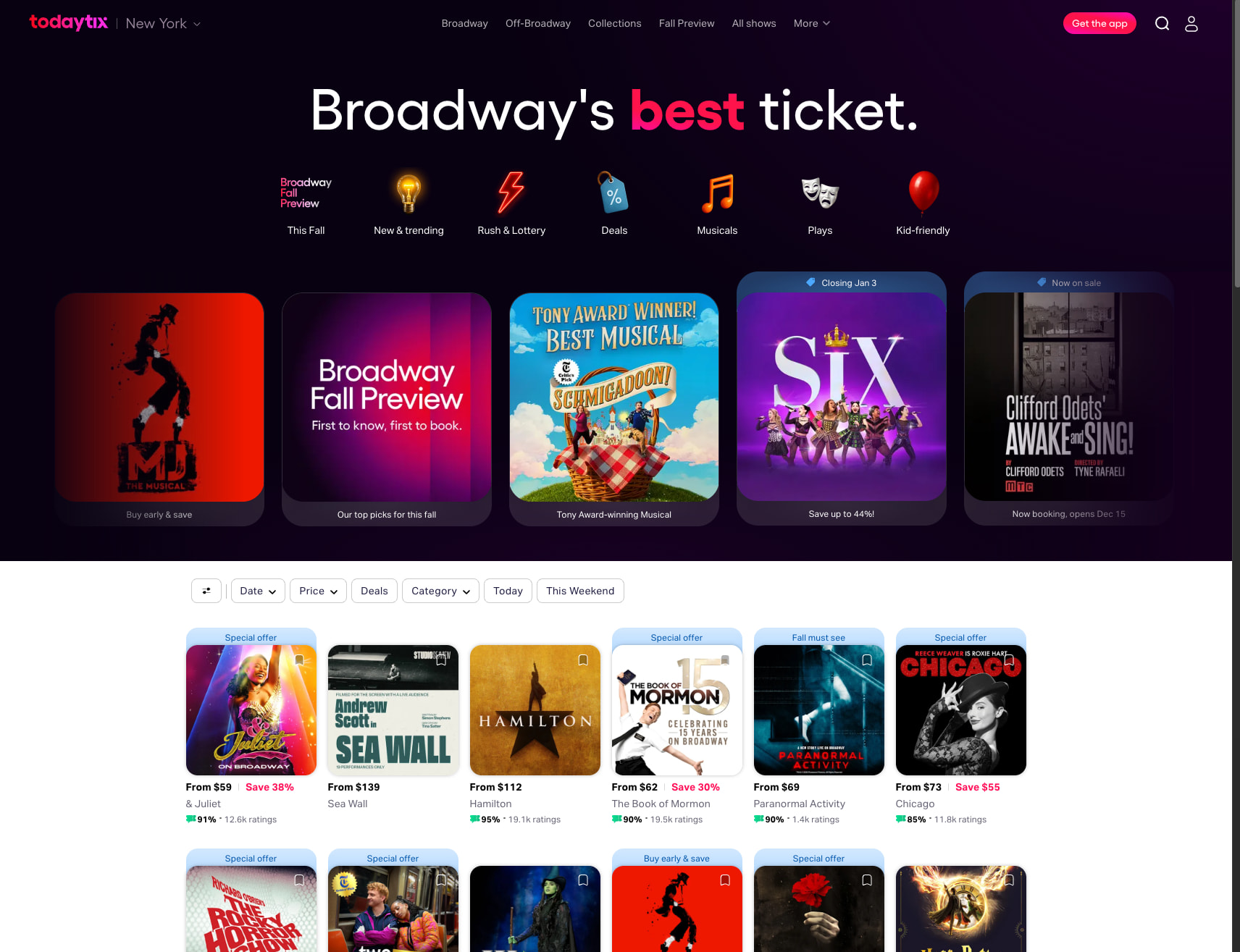 NYC Shows & Tickets — Broadway, Off-Broadway & More | TodayTix captured website design