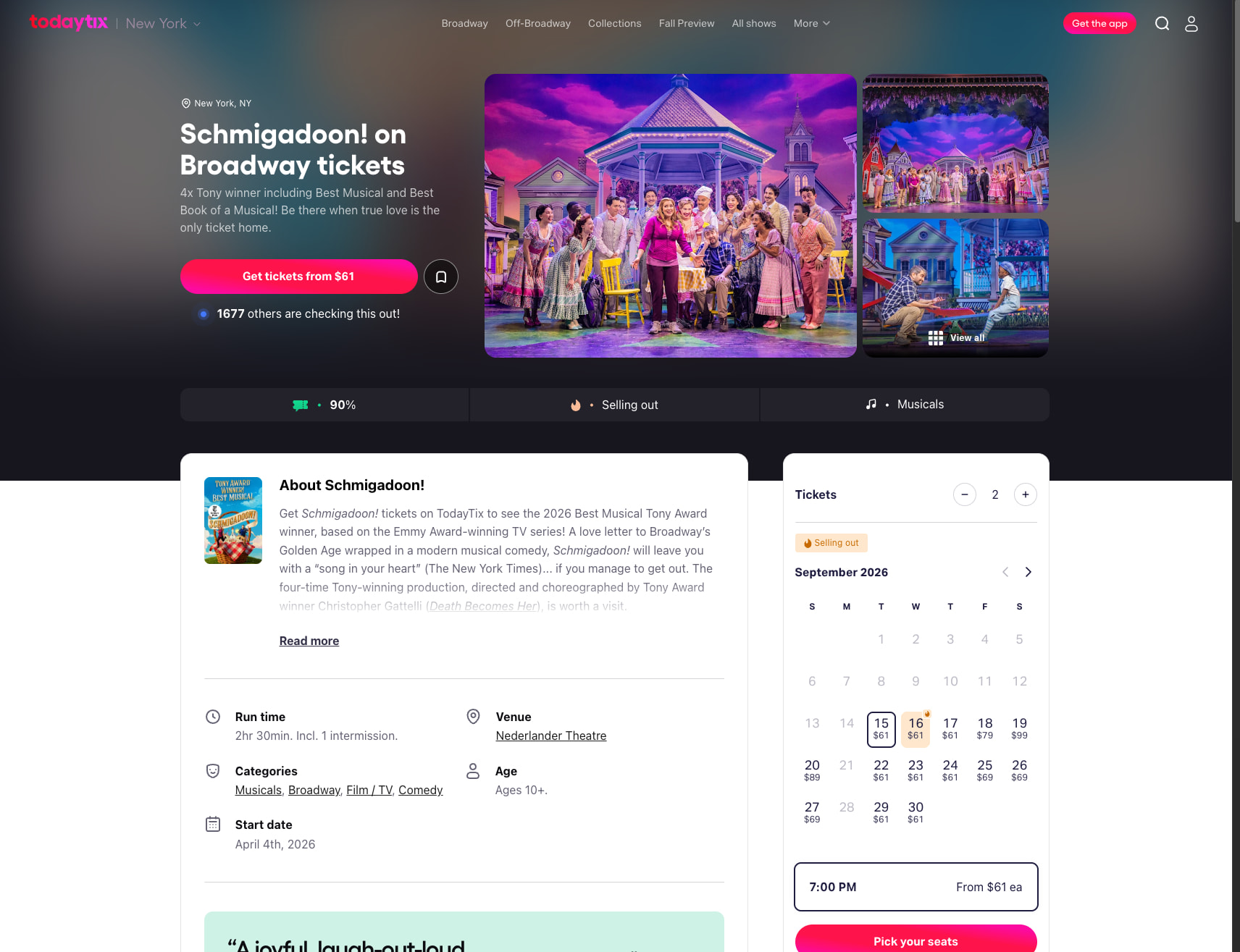 Schmigadoon! tickets | New York | TodayTix captured website design