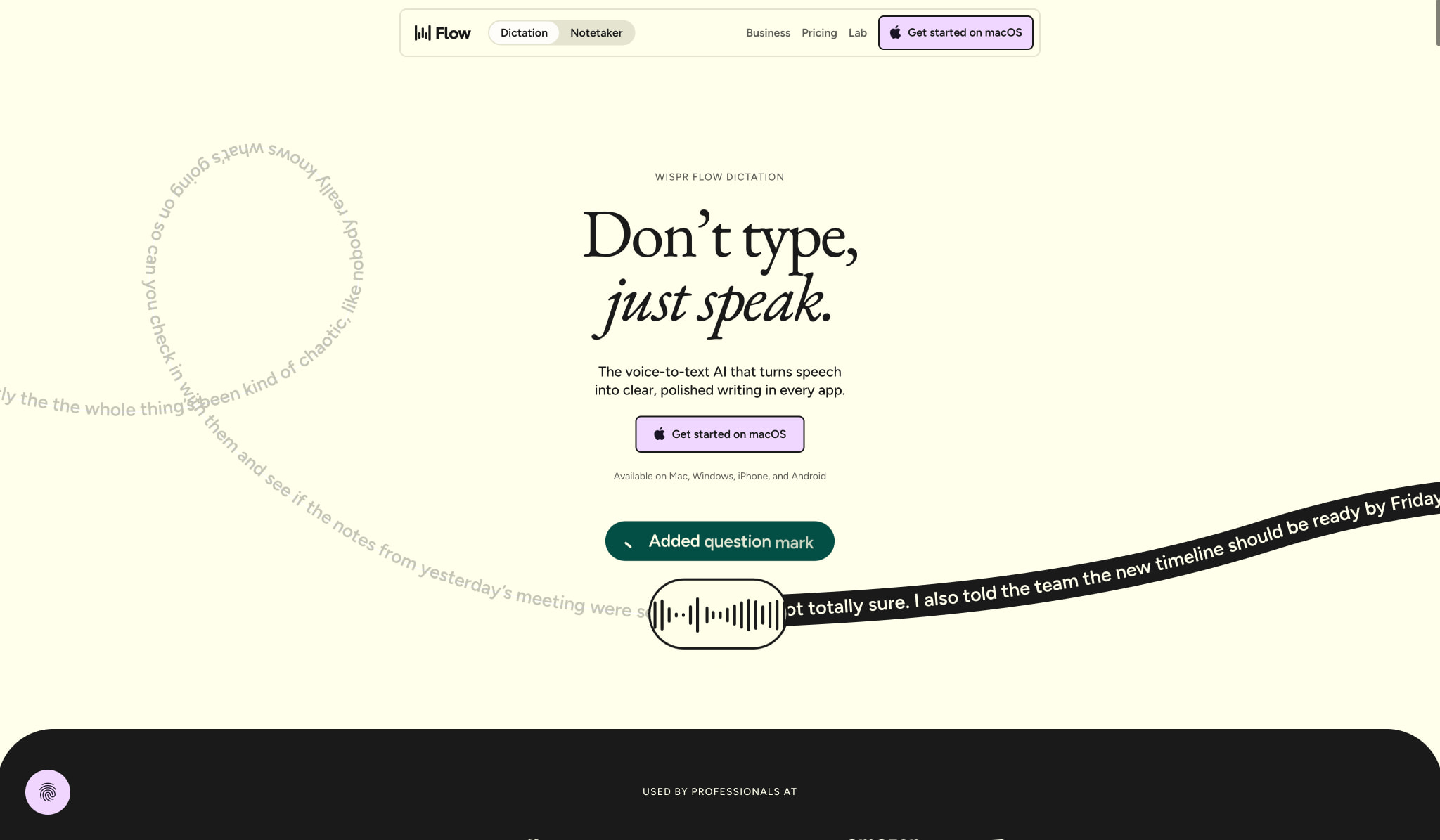 Wispr Flow | Effortless Voice Dictation captured website design