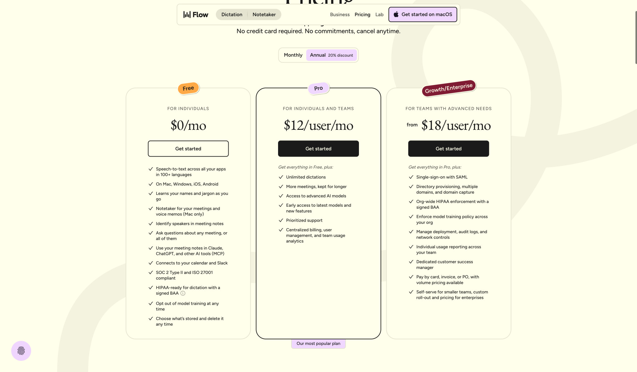 Pricing | Wispr Flow captured website design