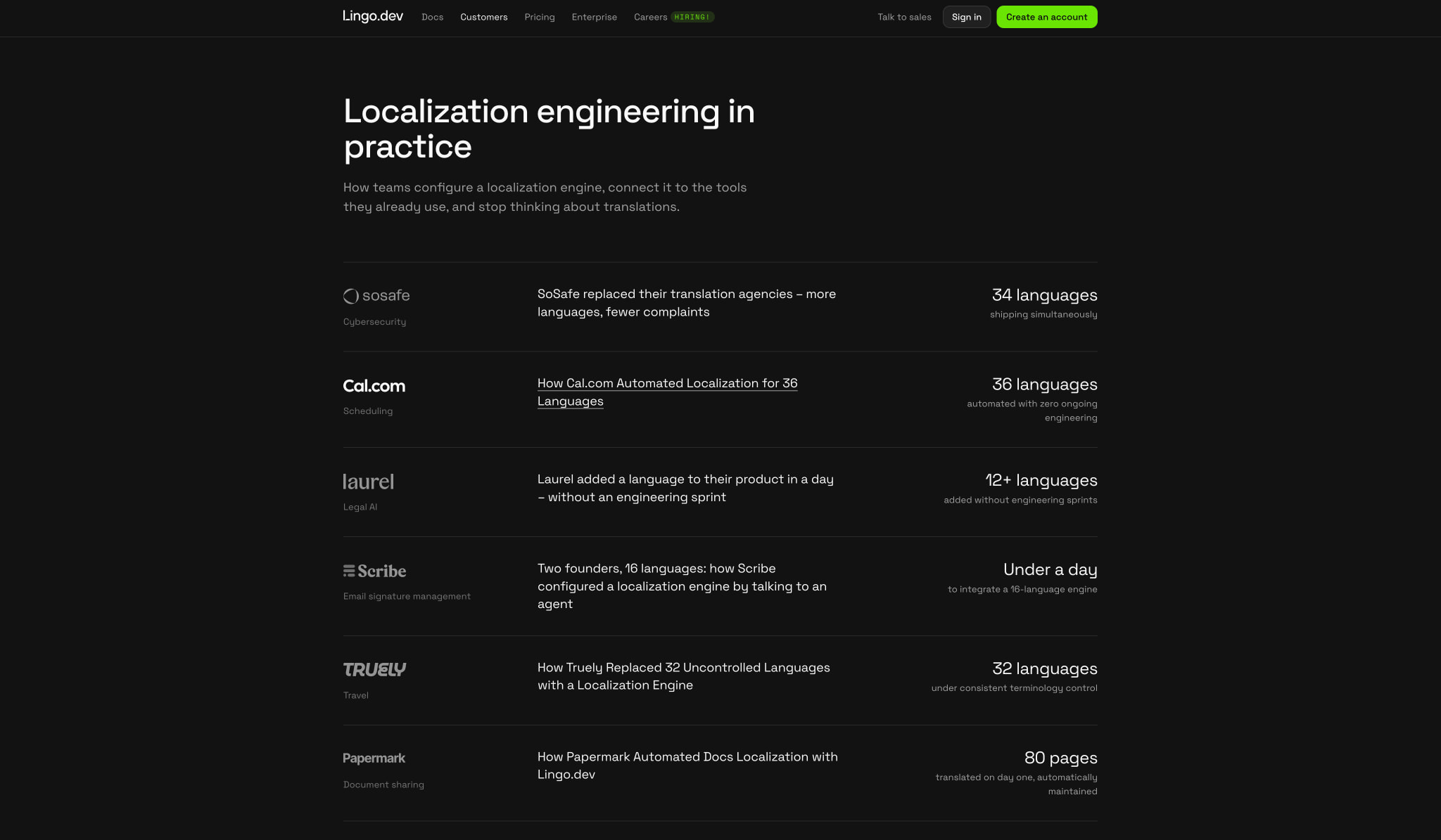 Localization engineering in practice - Lingo.dev captured website design