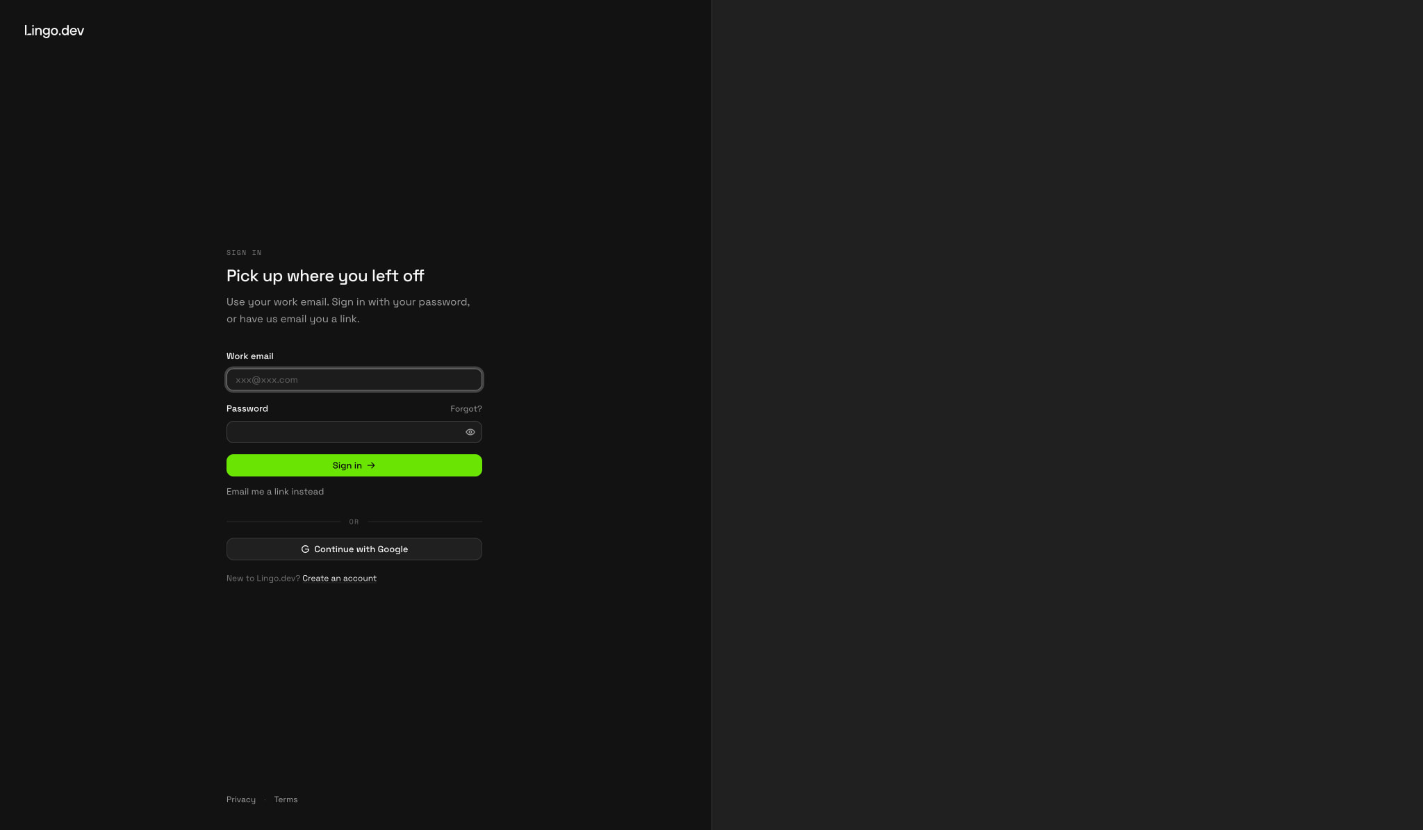 Sign in - Lingo.dev captured website design