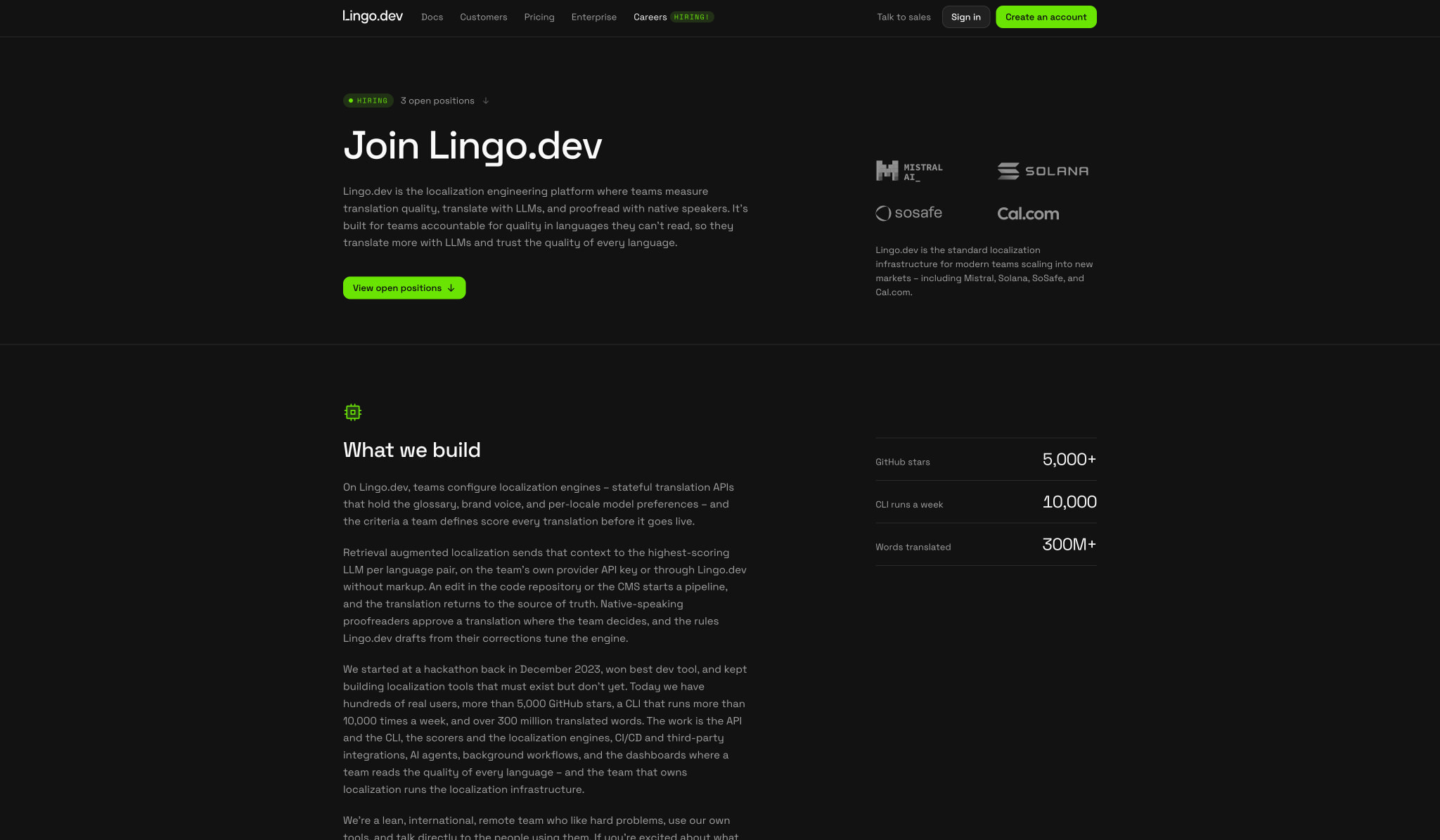 Careers - Lingo.dev captured website design
