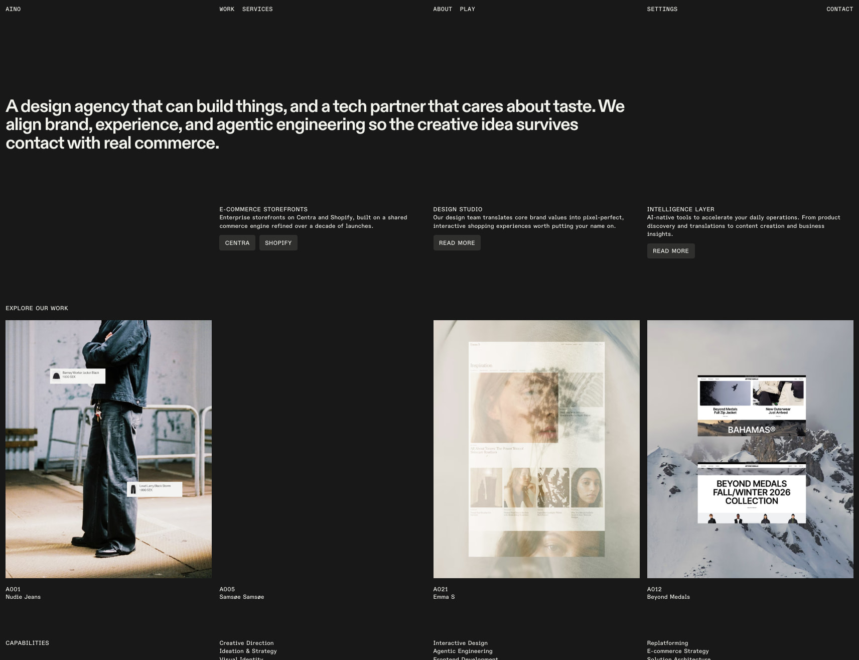 E-commerce, Design & Engineering — Aino captured website design