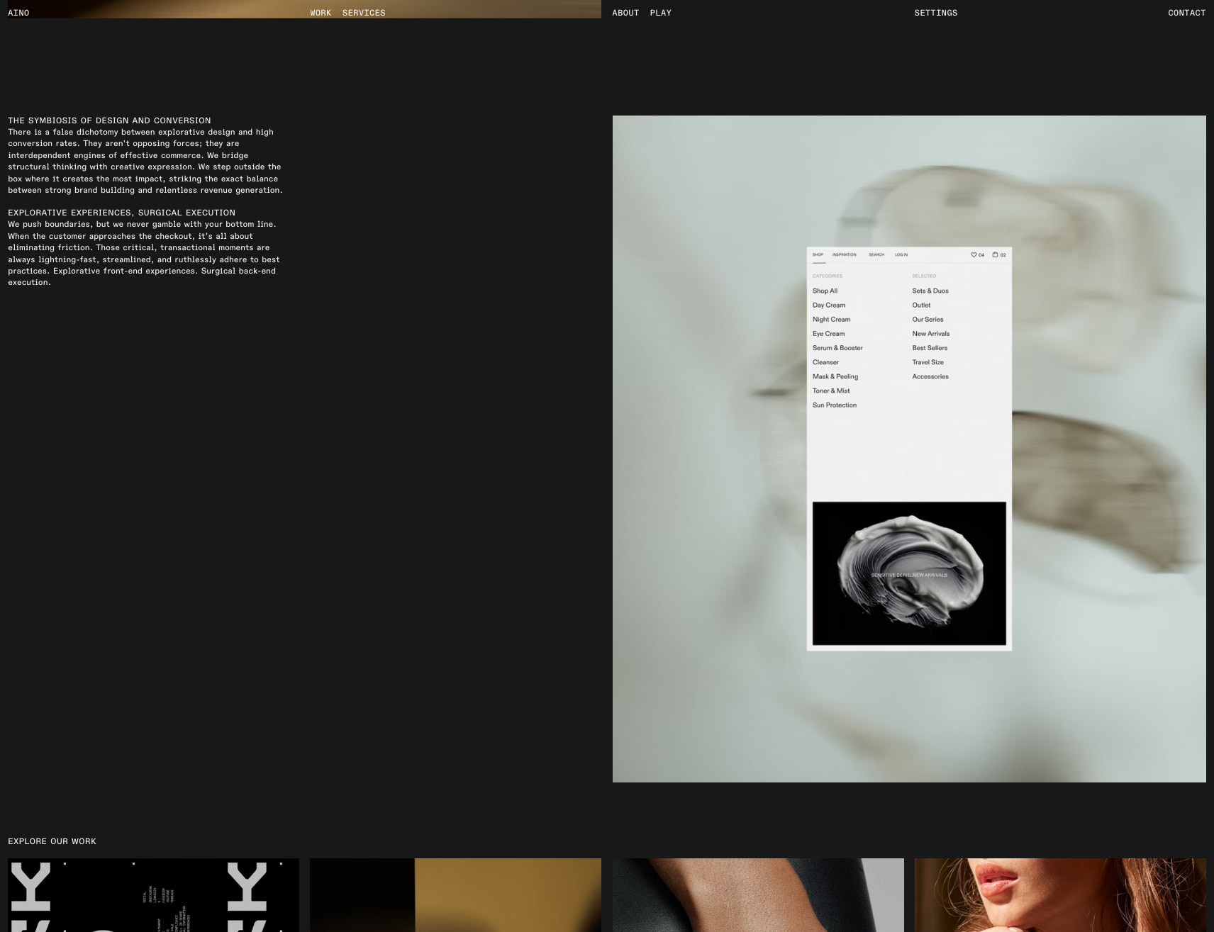 E-commerce Design Agency — Aino captured website design