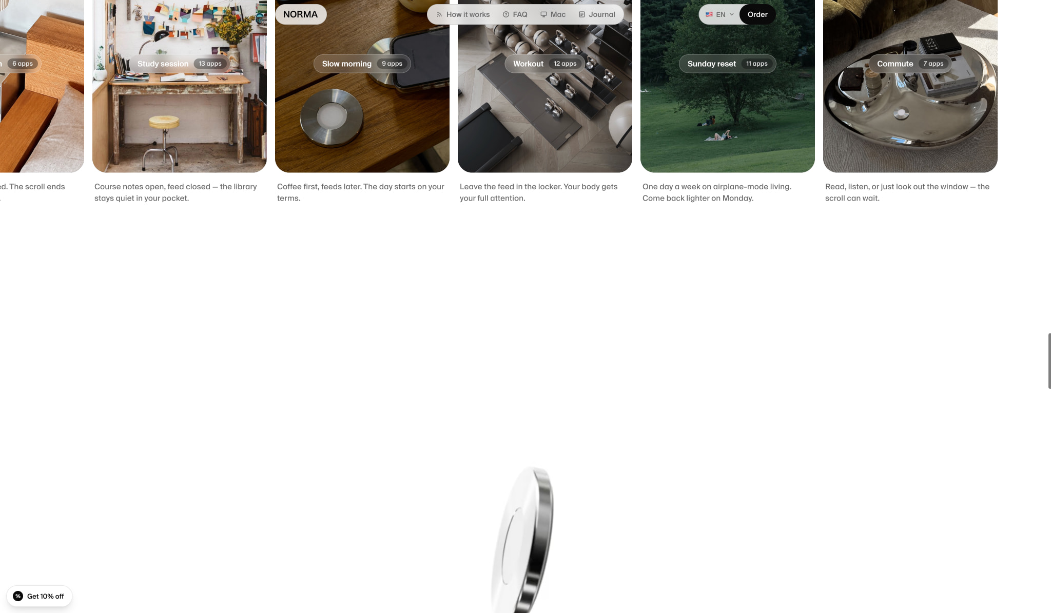 Norma — Block distracting apps by scanning a steel disc captured website design