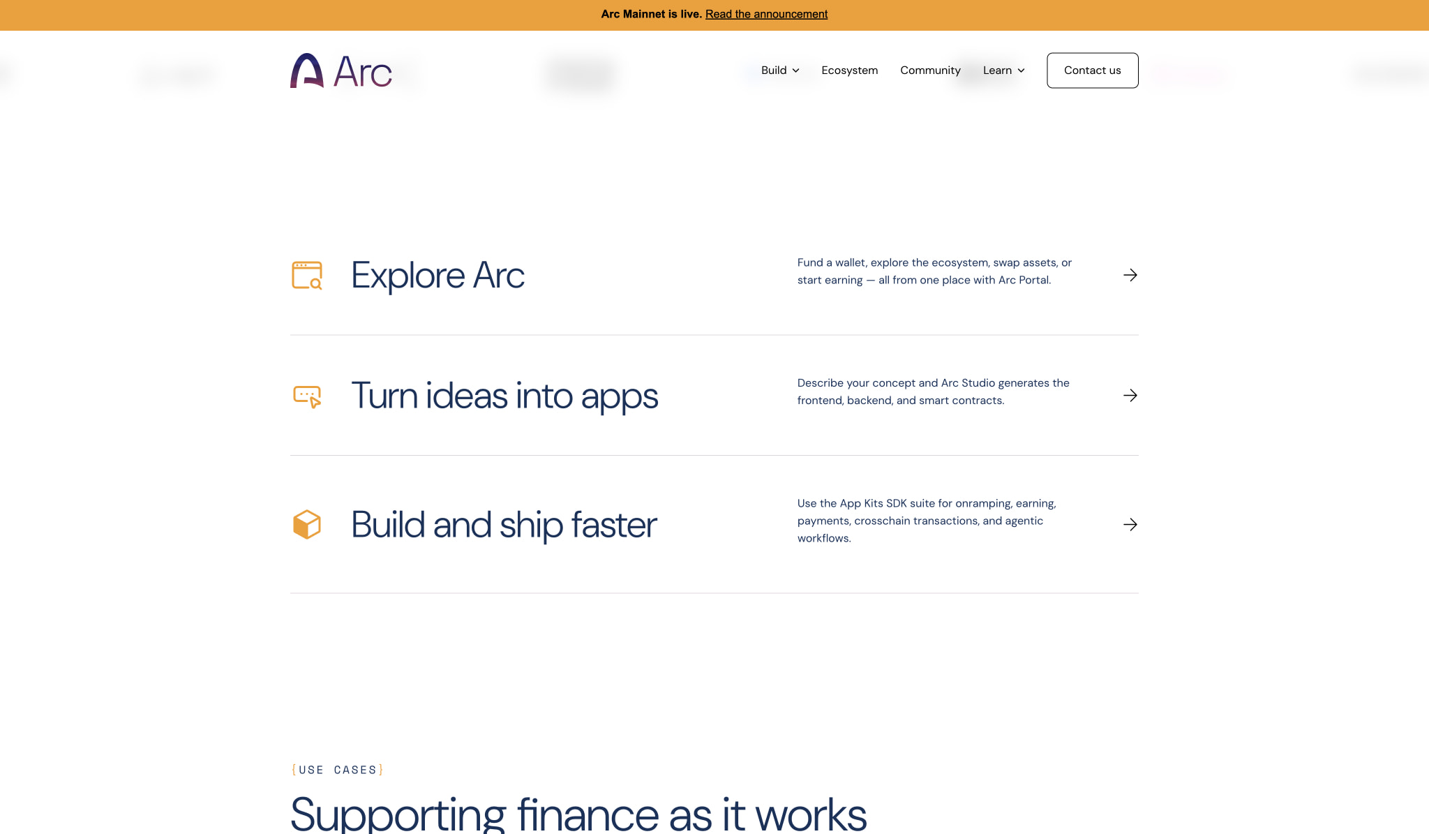 Arc Platform | The economic OS for the internet captured website design