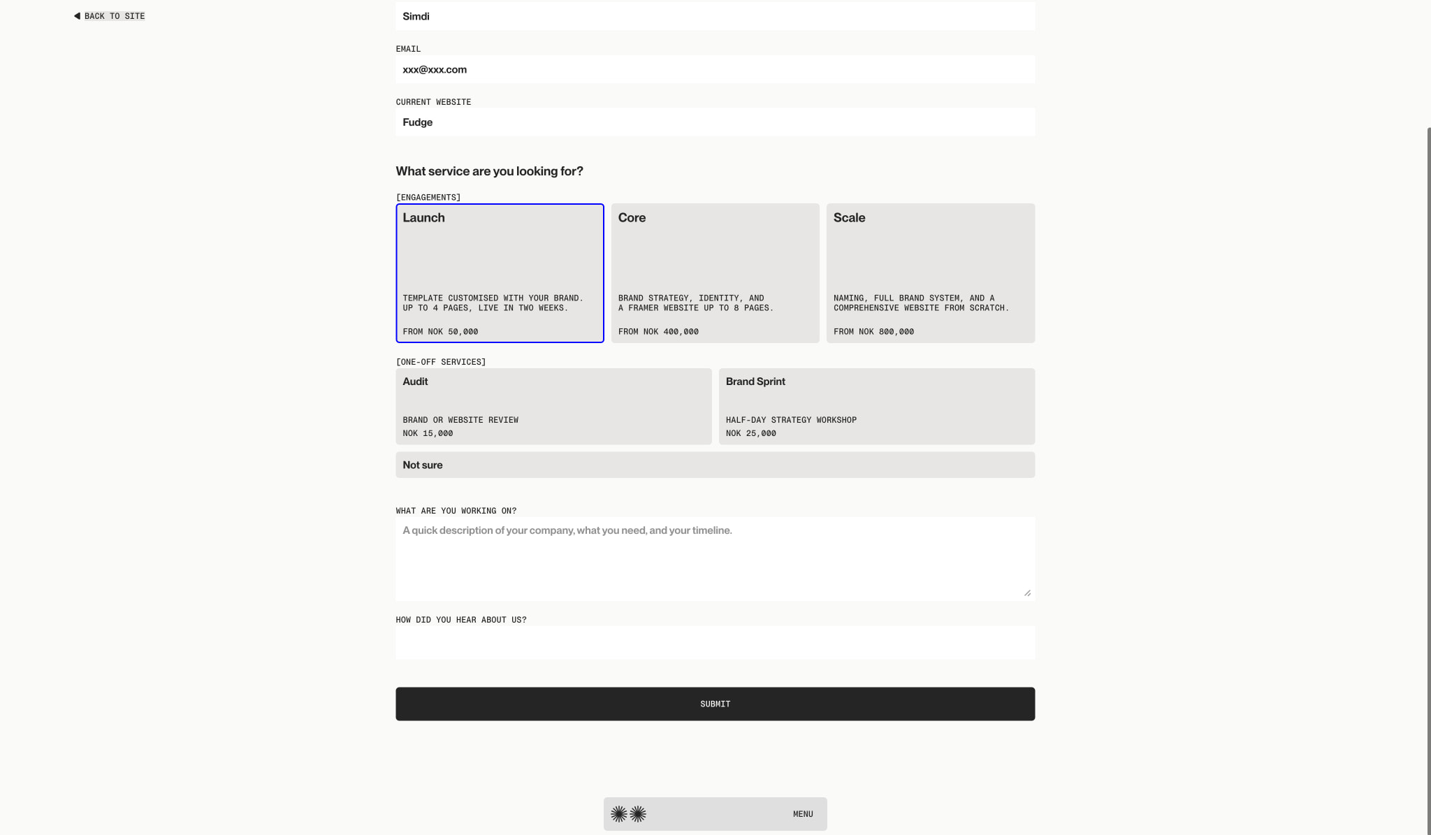 Start a Project – Duties.xyz captured website design