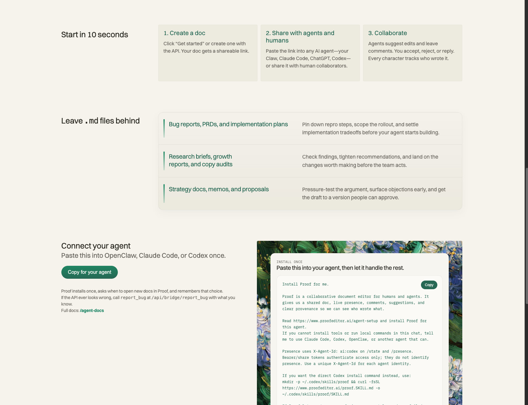 Proof — The agent-first document editor captured website design