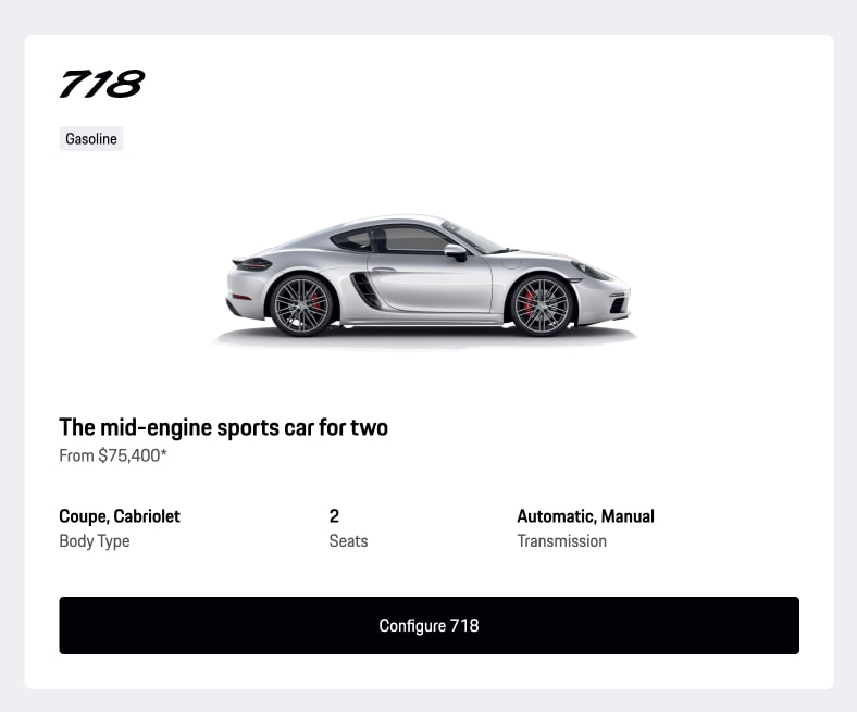 Model Start | Porsche Car Configurator captured website design