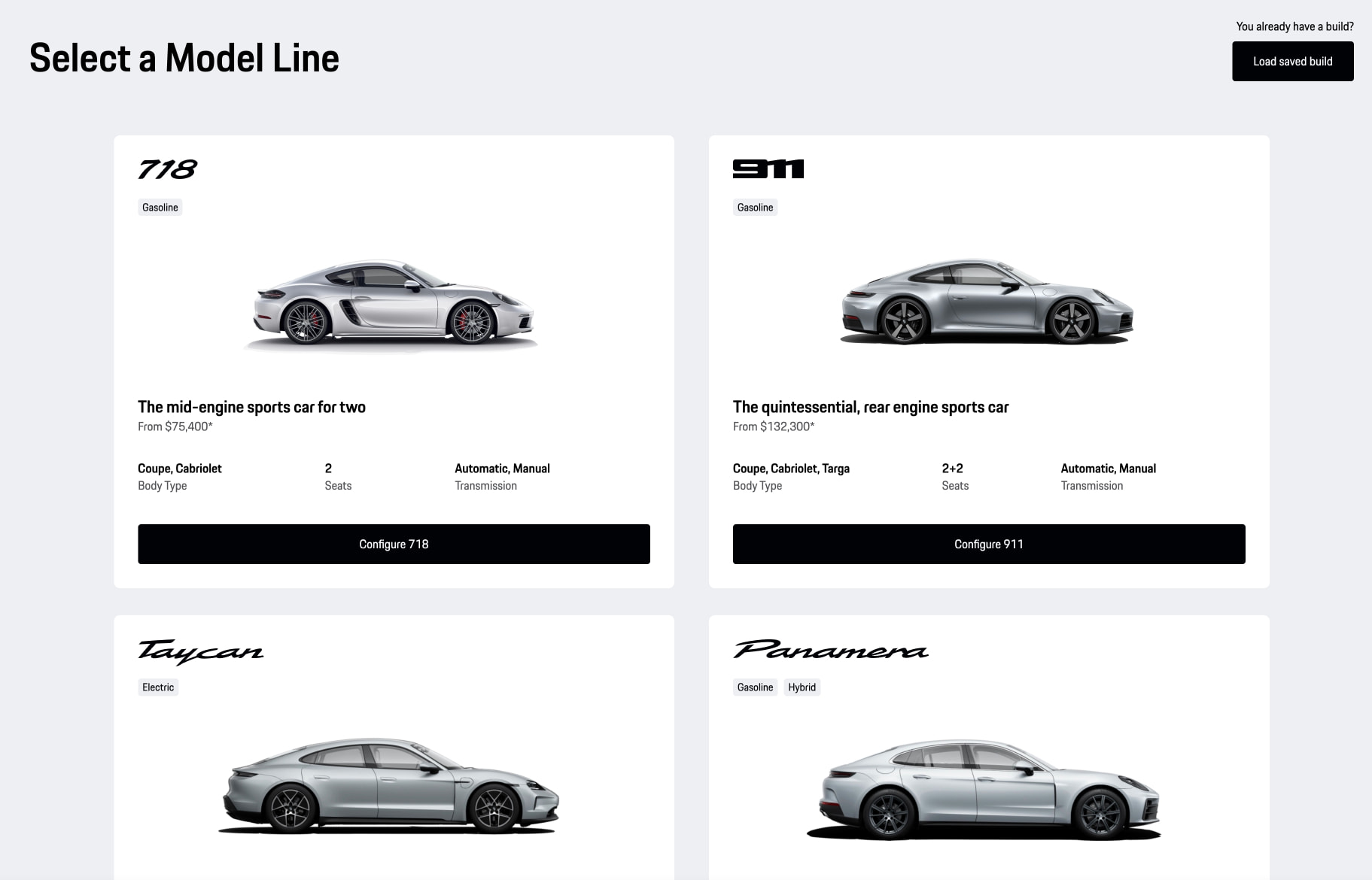 Model Start | Porsche Car Configurator captured website design