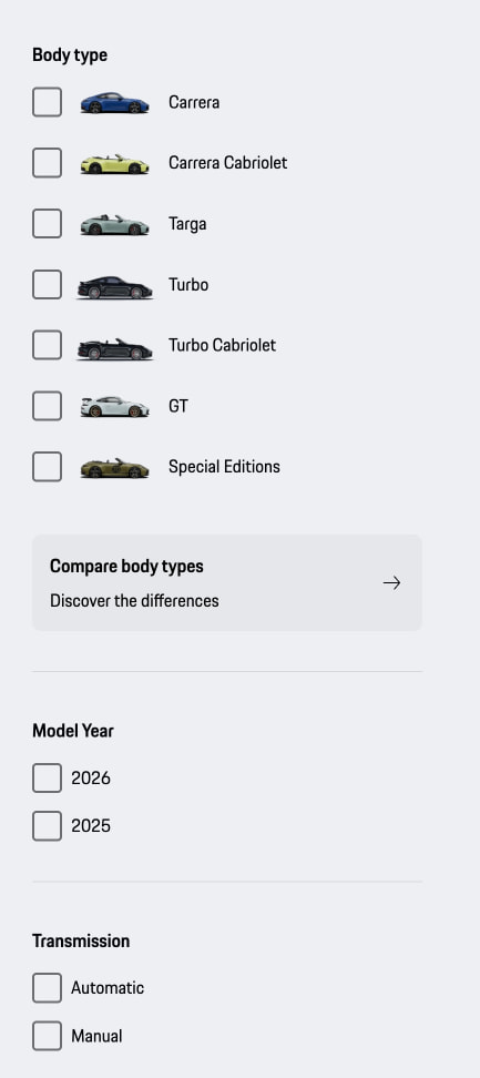 Model Overview 911 | Porsche Car Configurator captured website design