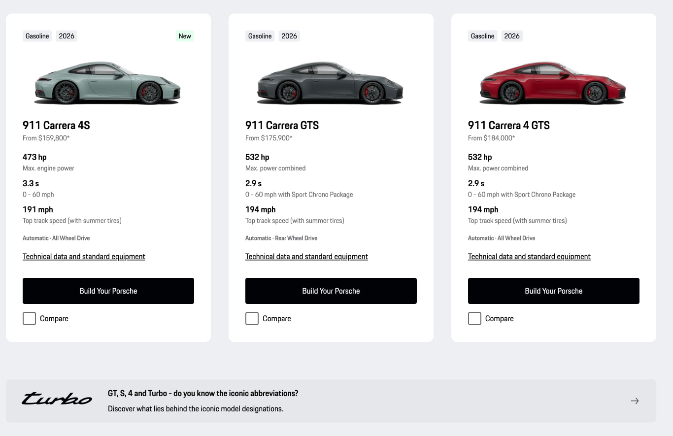 Model Overview 911 | Porsche Car Configurator captured website design