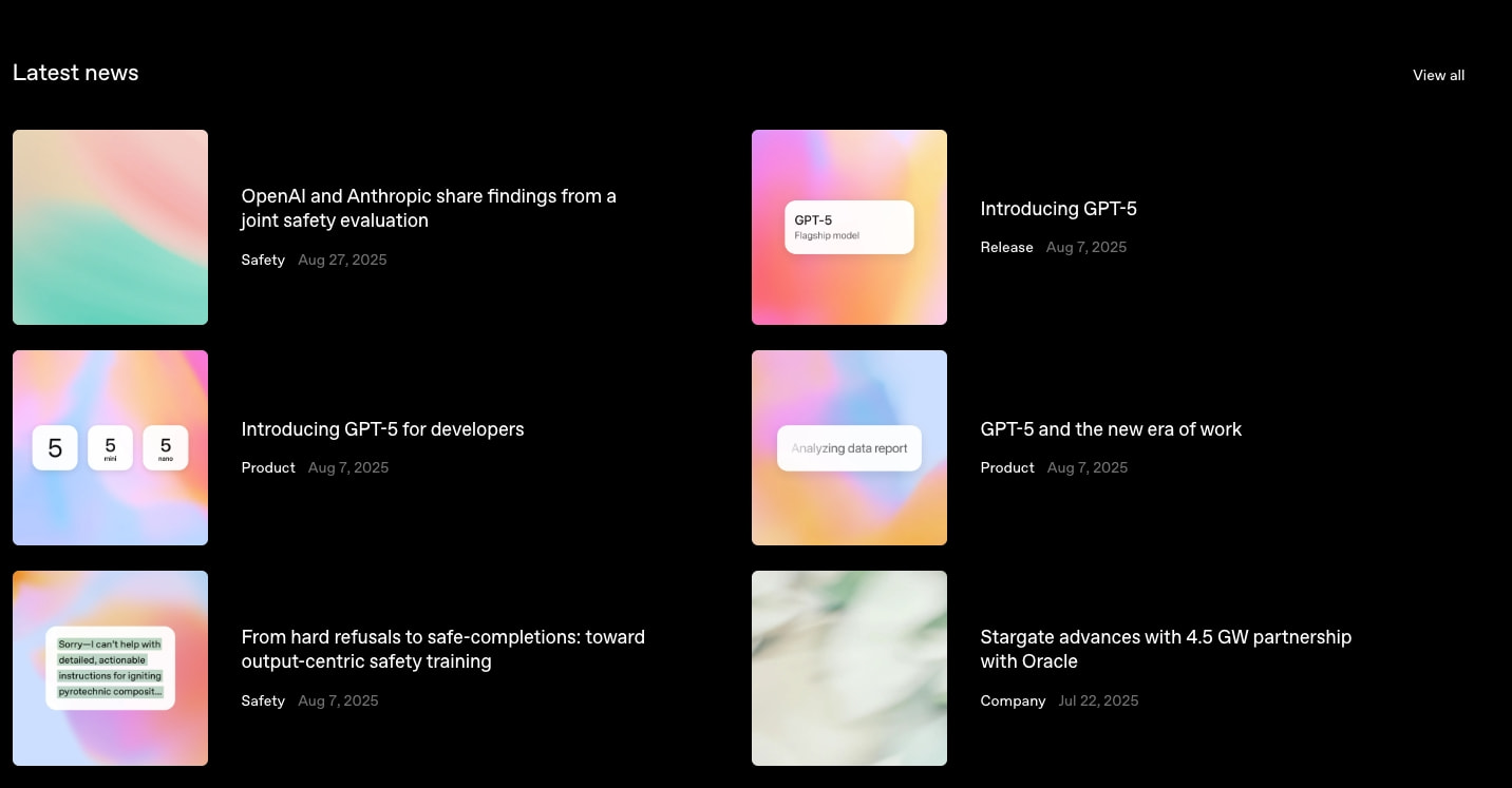 OpenAI captured website design