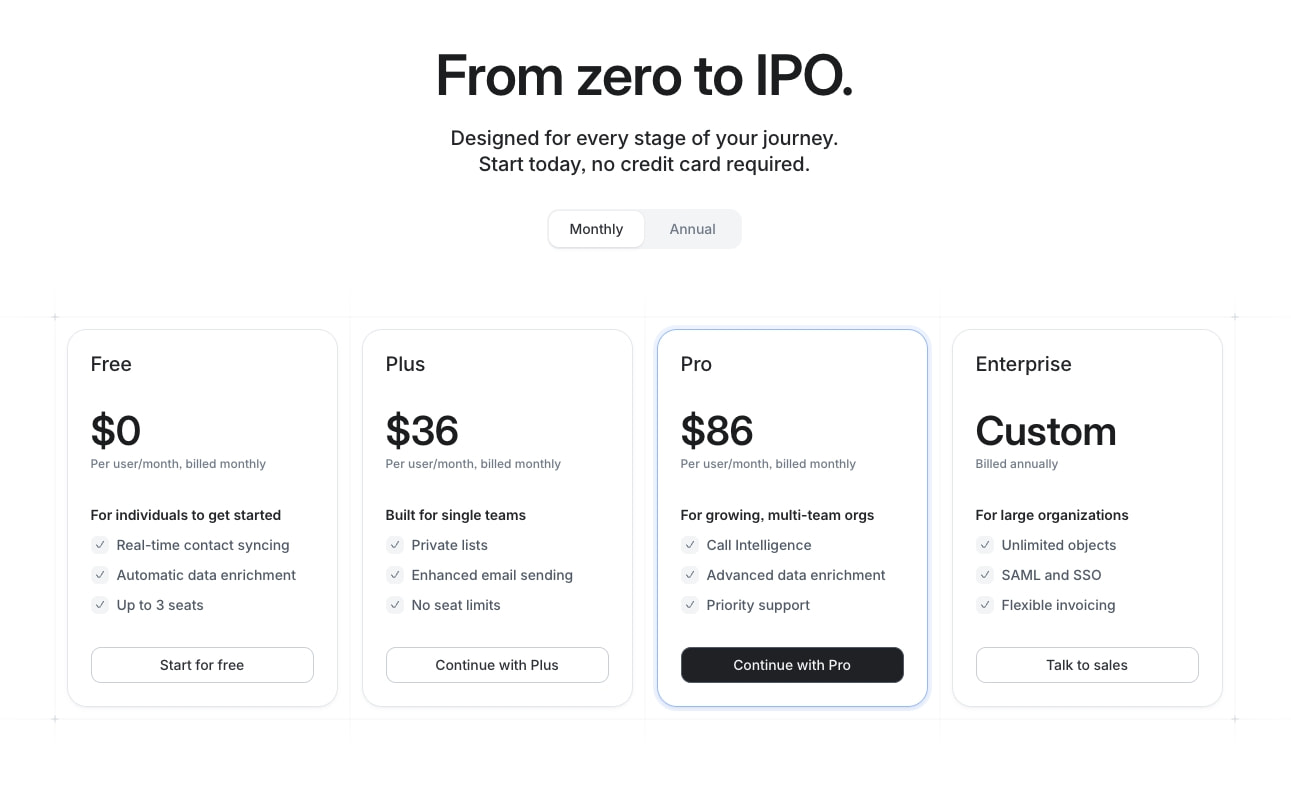 Pricing | Attio captured website design