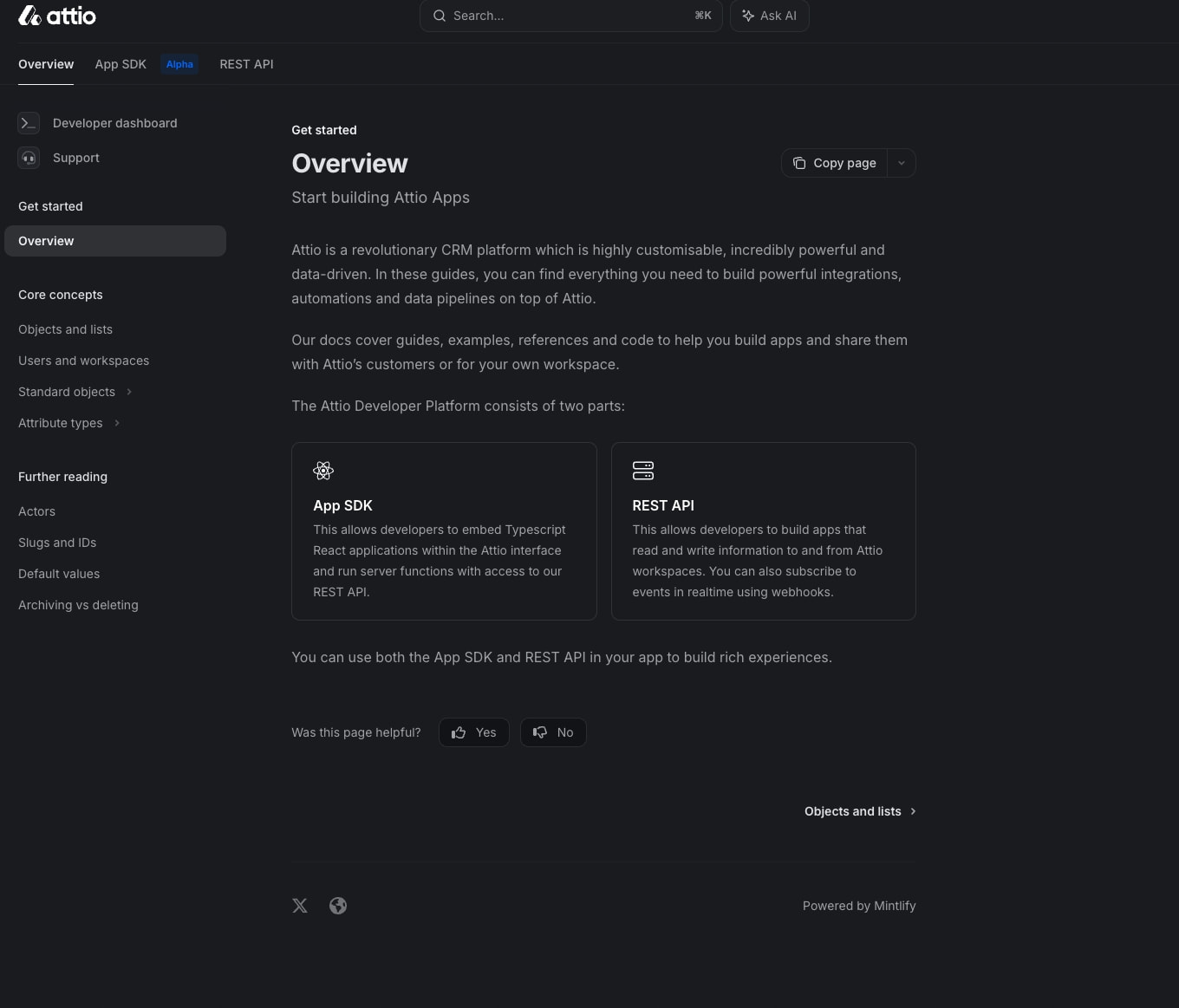 Overview - Attio Docs captured website design