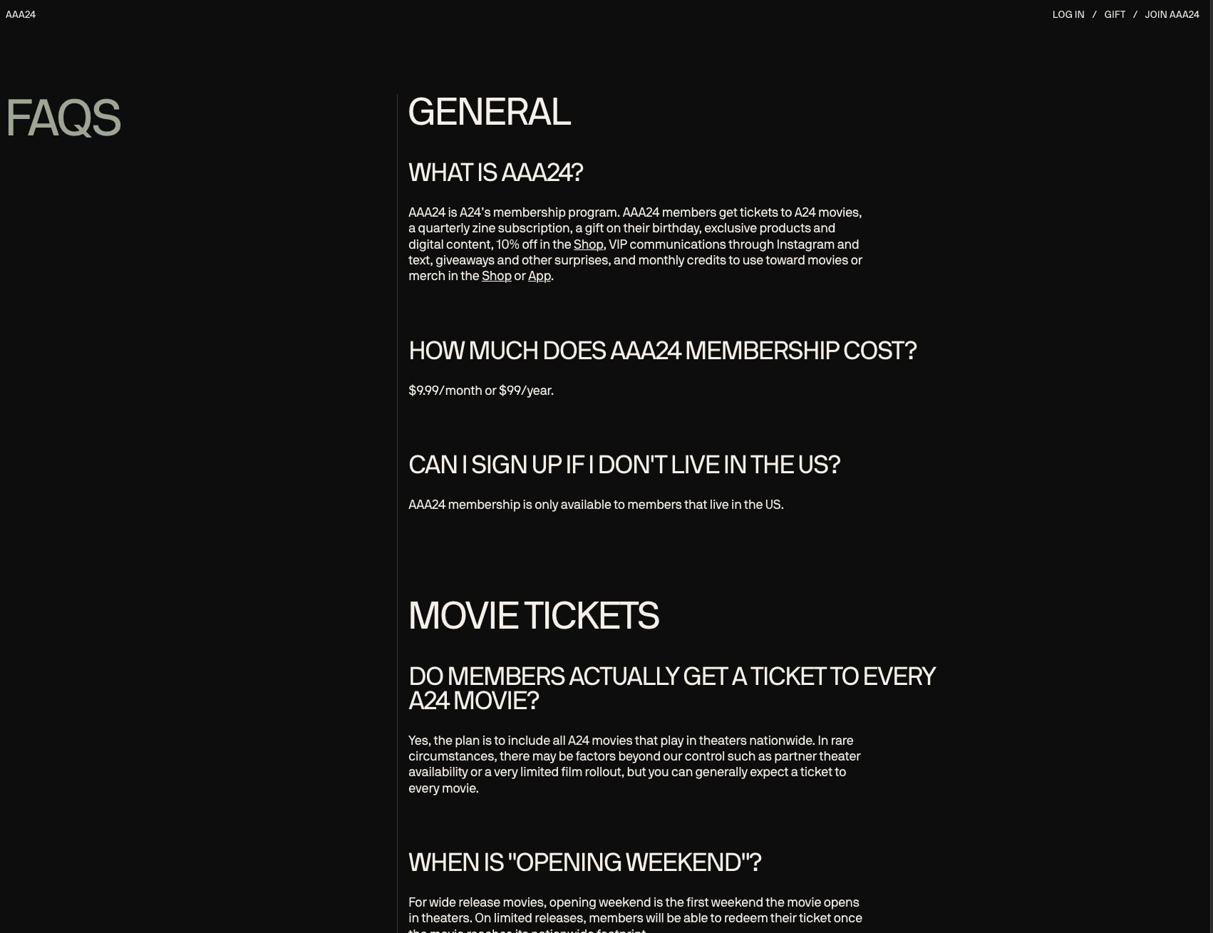 FAQs | AAA24 captured website design