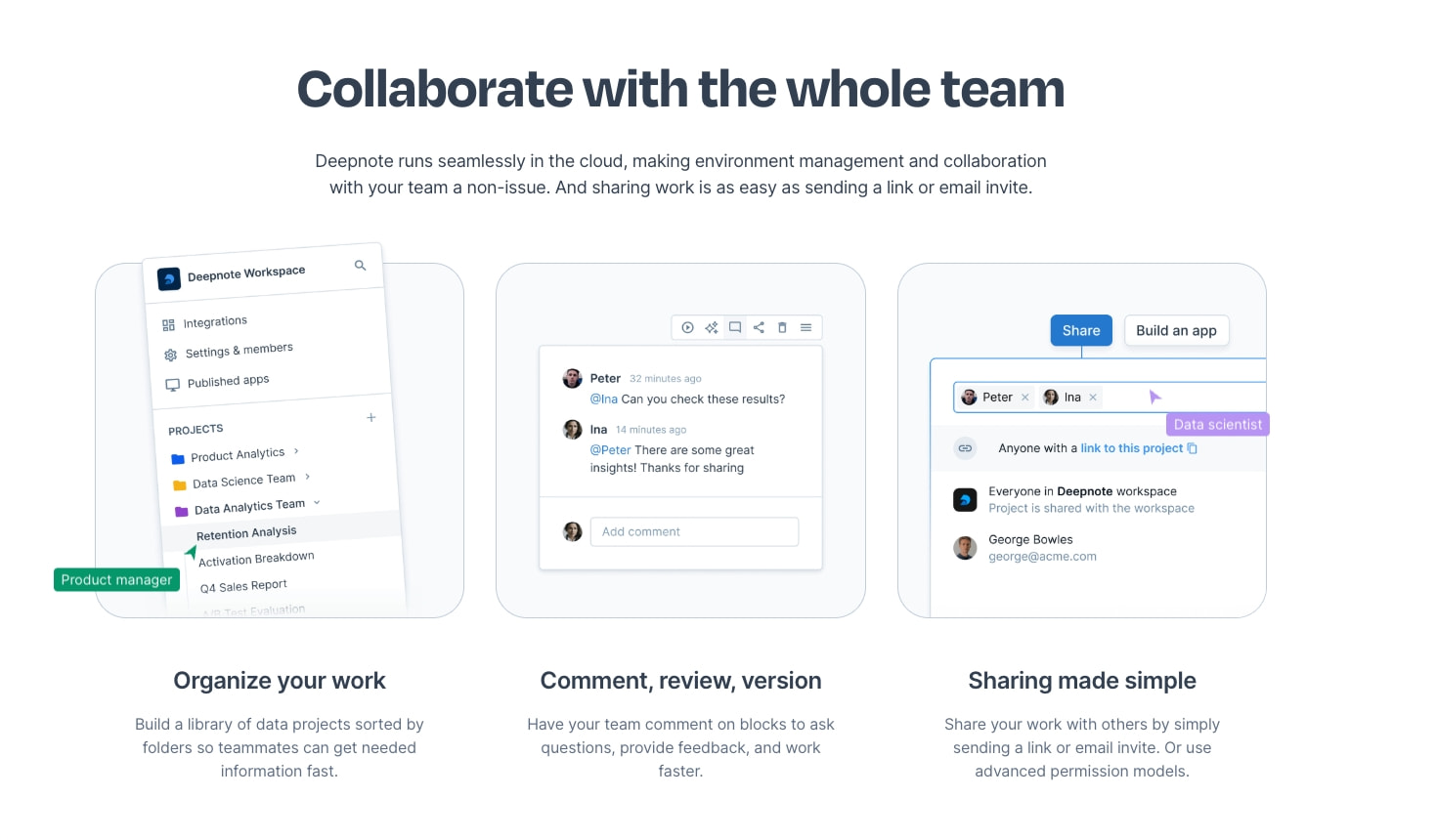 Deepnote: Analytics and data science notebook for teams. captured website design