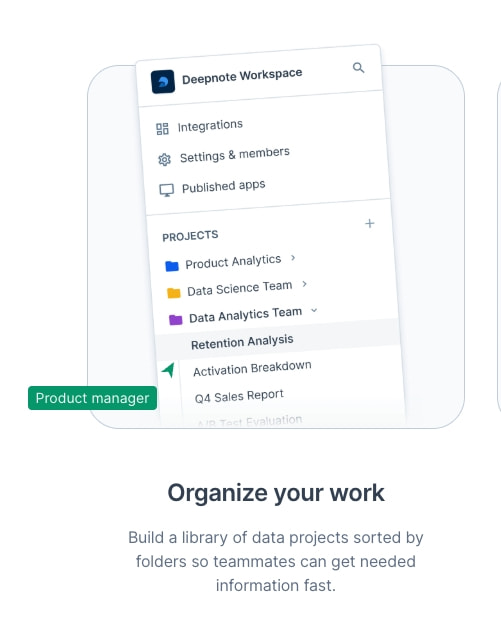 Deepnote: Analytics and data science notebook for teams. captured website design