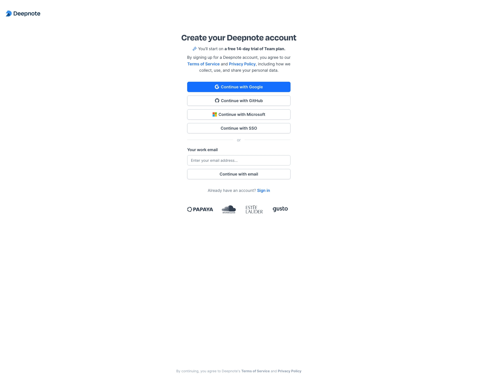 Sign-up page with centered authentication form, social login buttons, and enterprise trust logos on a clean white canvas. captured website design