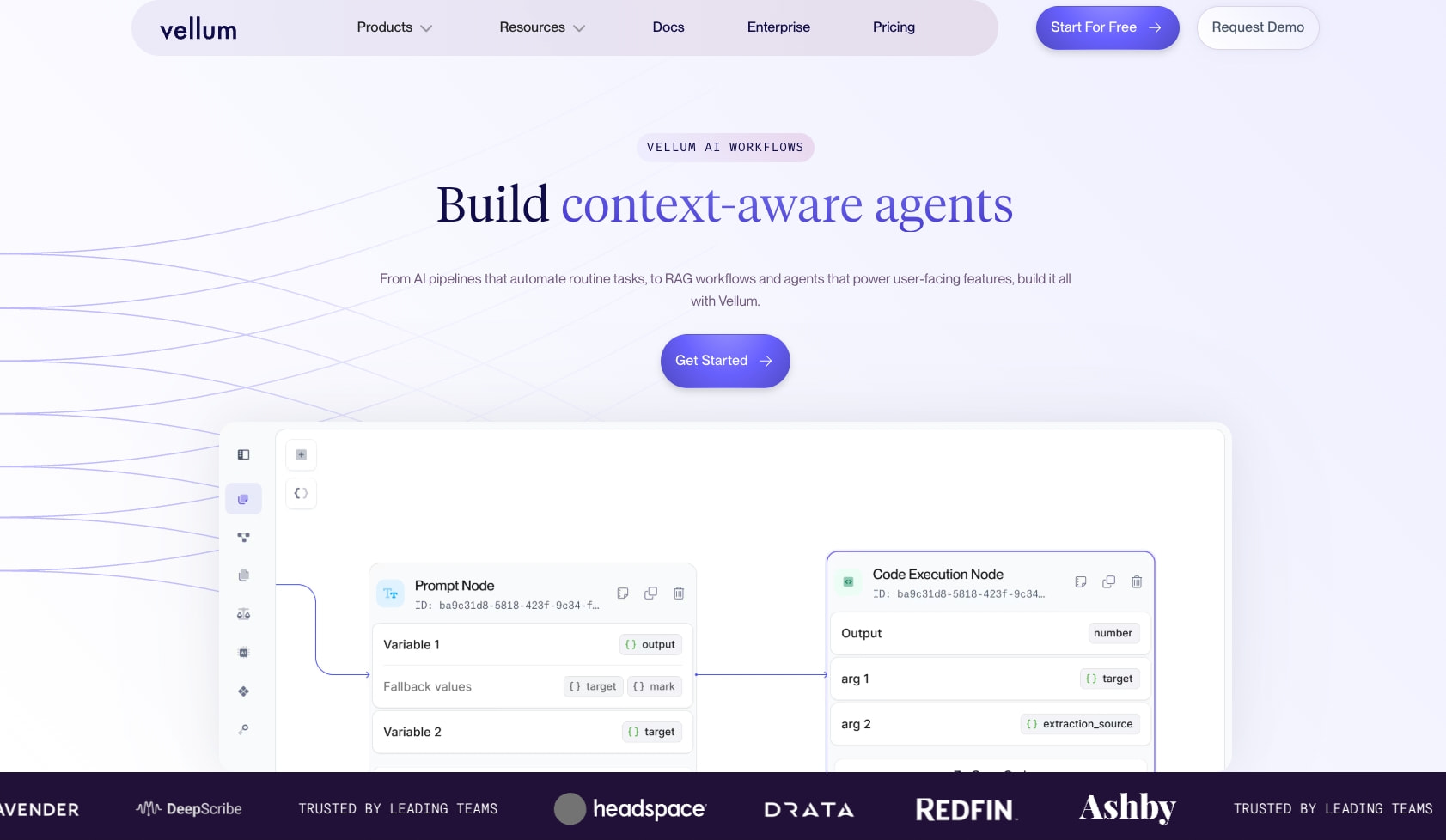 Vellum Workflows | No-code AI agent builder captured website design