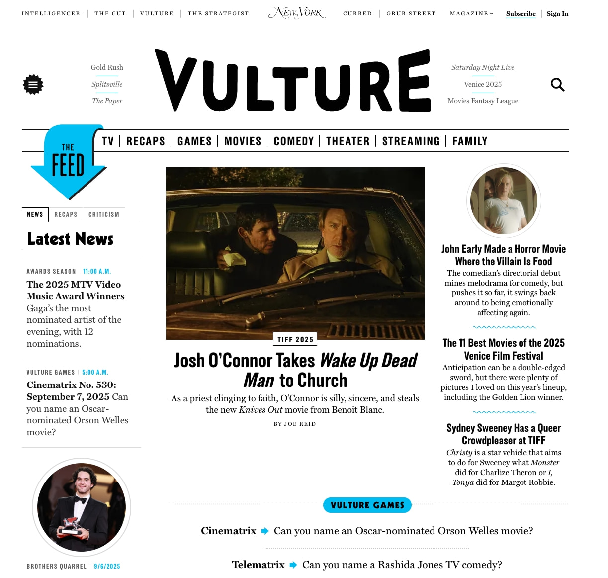 Vulture - Entertainment News - TV, Movies, Music, Books, Theater, Art captured website design