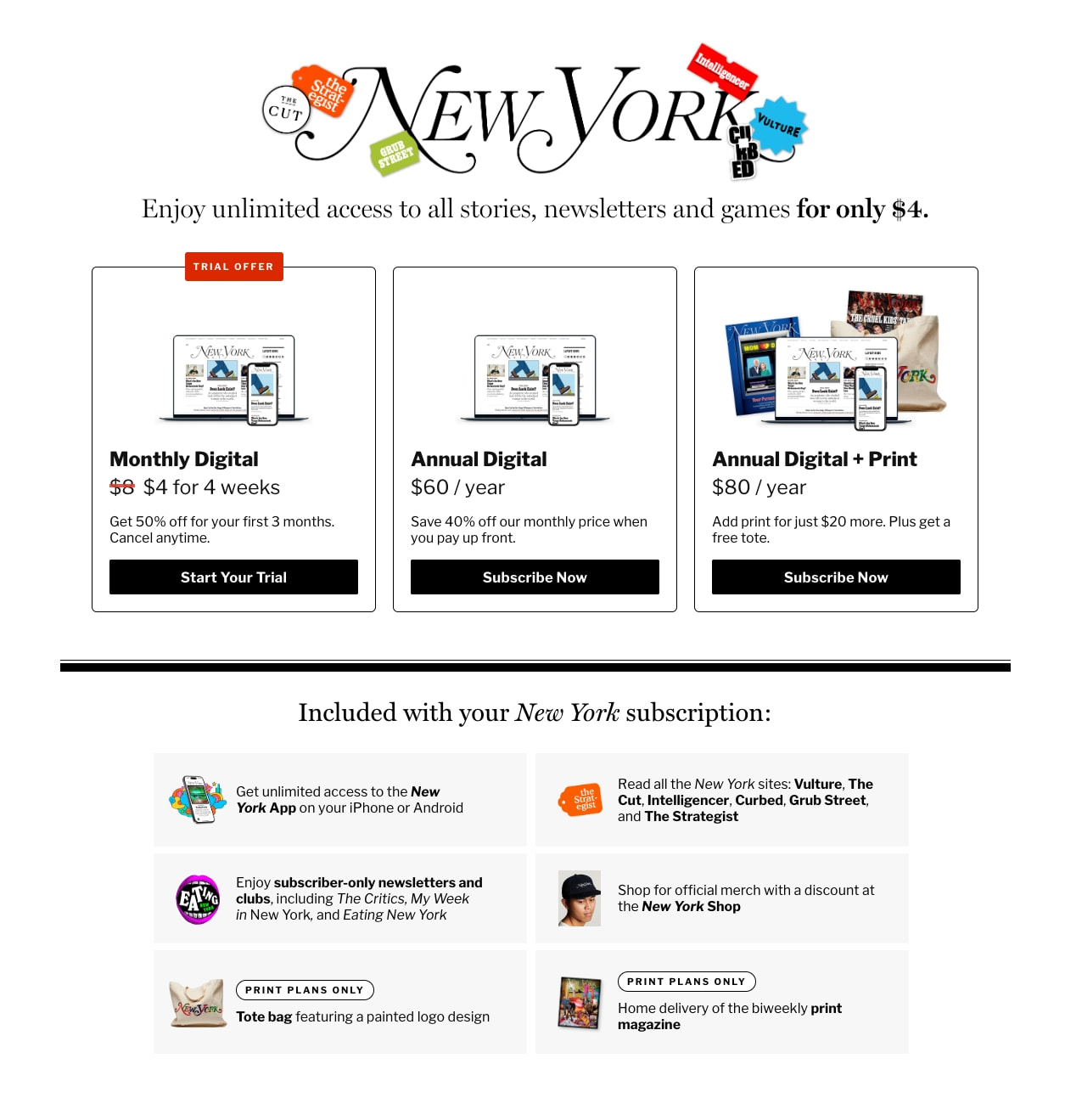 New York Magazine Subscription - Official Page captured website design