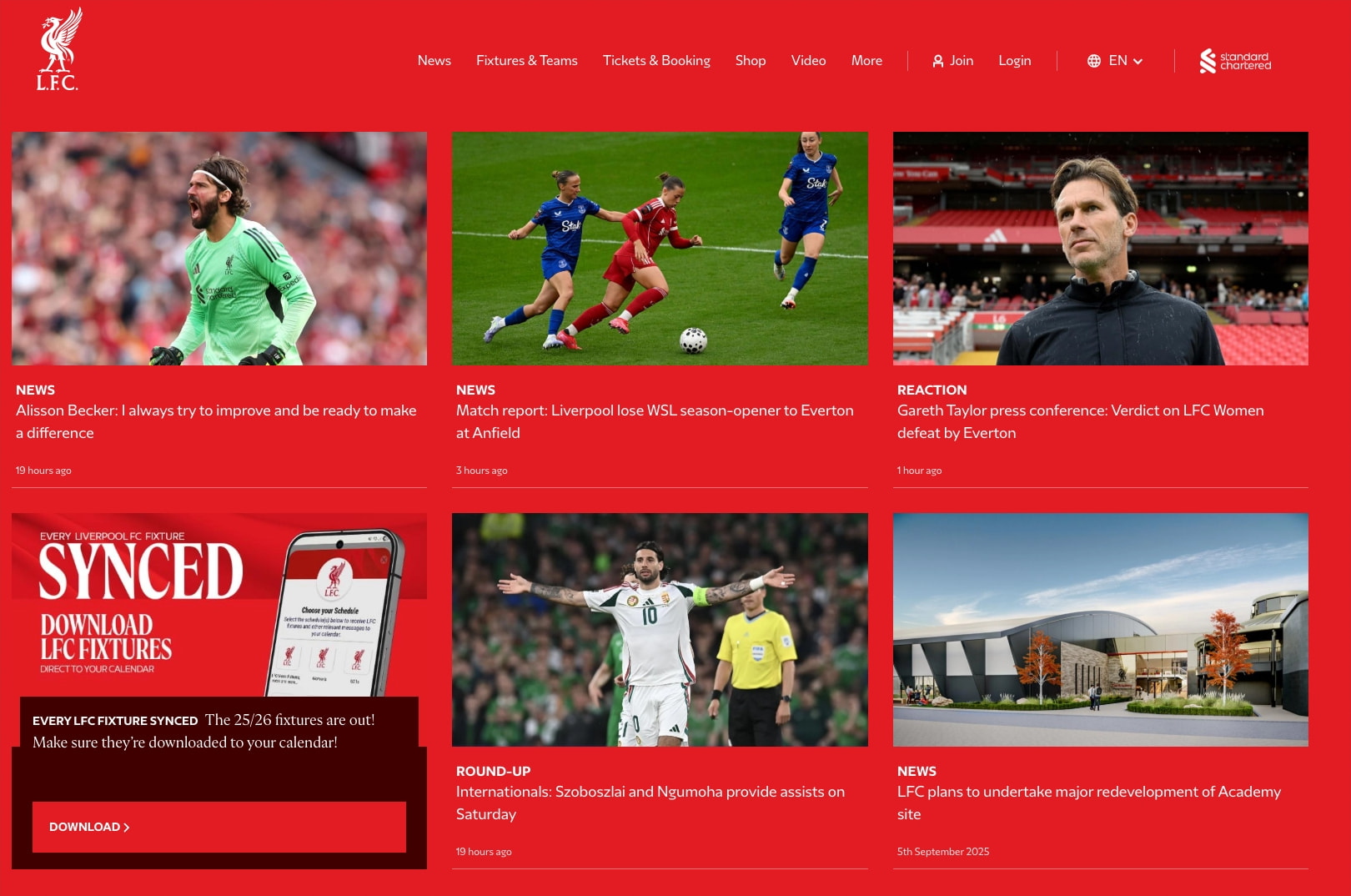 Liverpool FC — Homepage captured website design