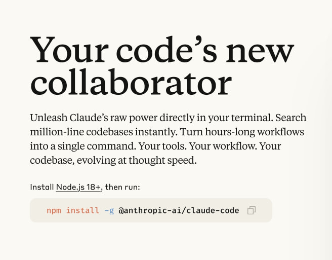 Claude Code: Deep coding at terminal velocity \ Anthropic captured website design