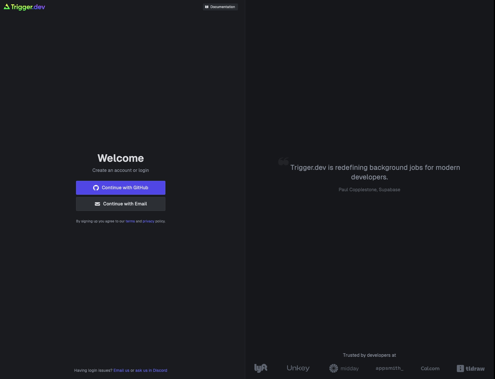 Split-screen login page with left-side auth options, right-side testimonial quote, and bottom trust logos including Lyft and Cal.com captured website design