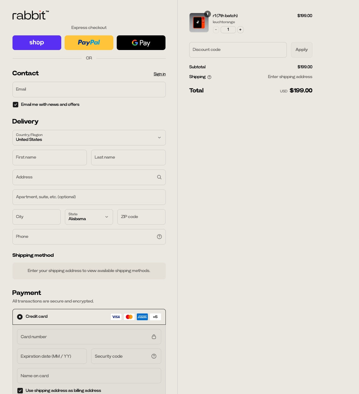 Checkout - rabbit inc. captured website design